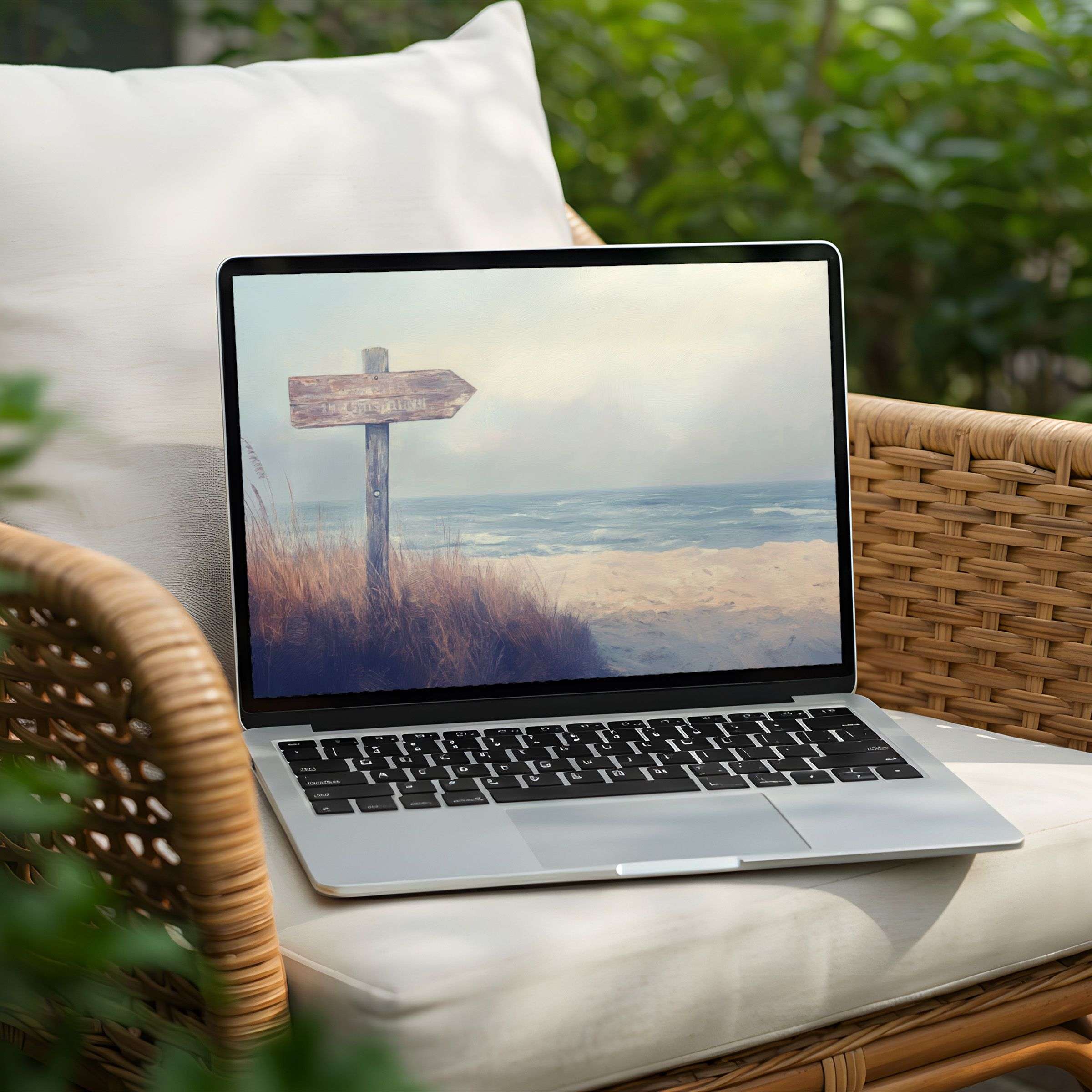 Serene seascape desktop background on a laptop for instant download offers calm elegance and mindfulness for your PC and Laptop