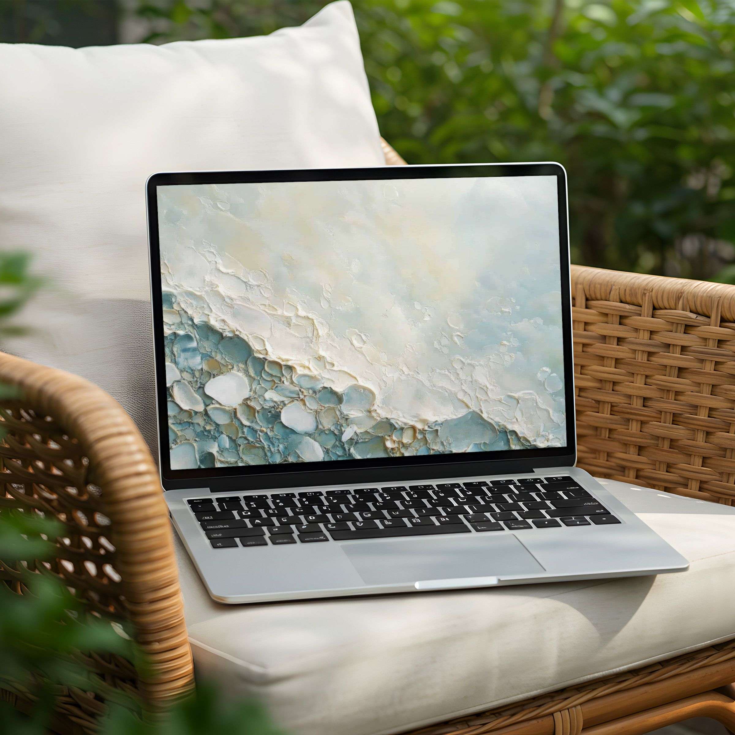 Calming abstract desktop background with soft blues and whites for instant download to your PC or Laptop inspiring mindfulness