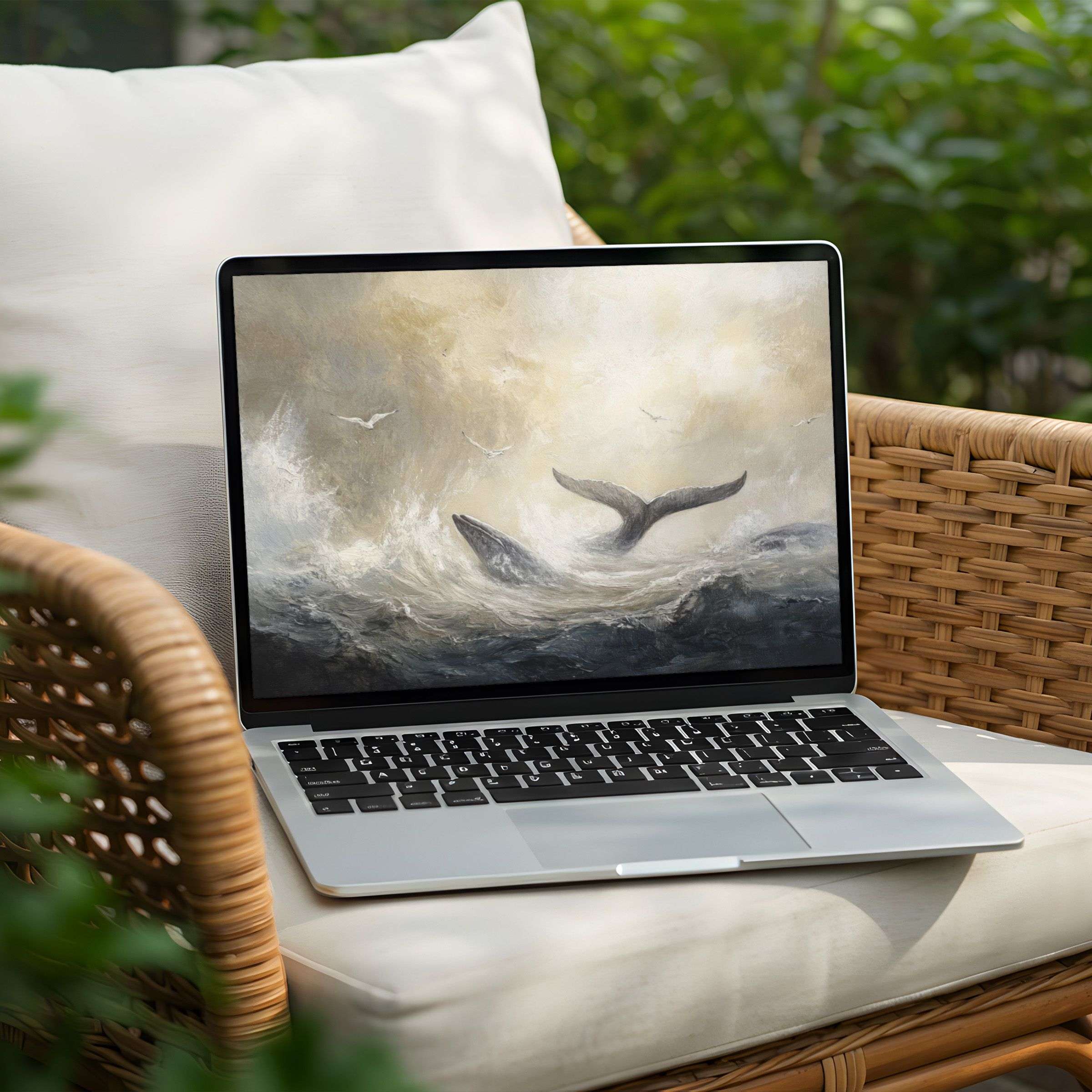 Serene whale art creates an inspiring desktop background for PC or Laptop, offering instant download for mindful elegance