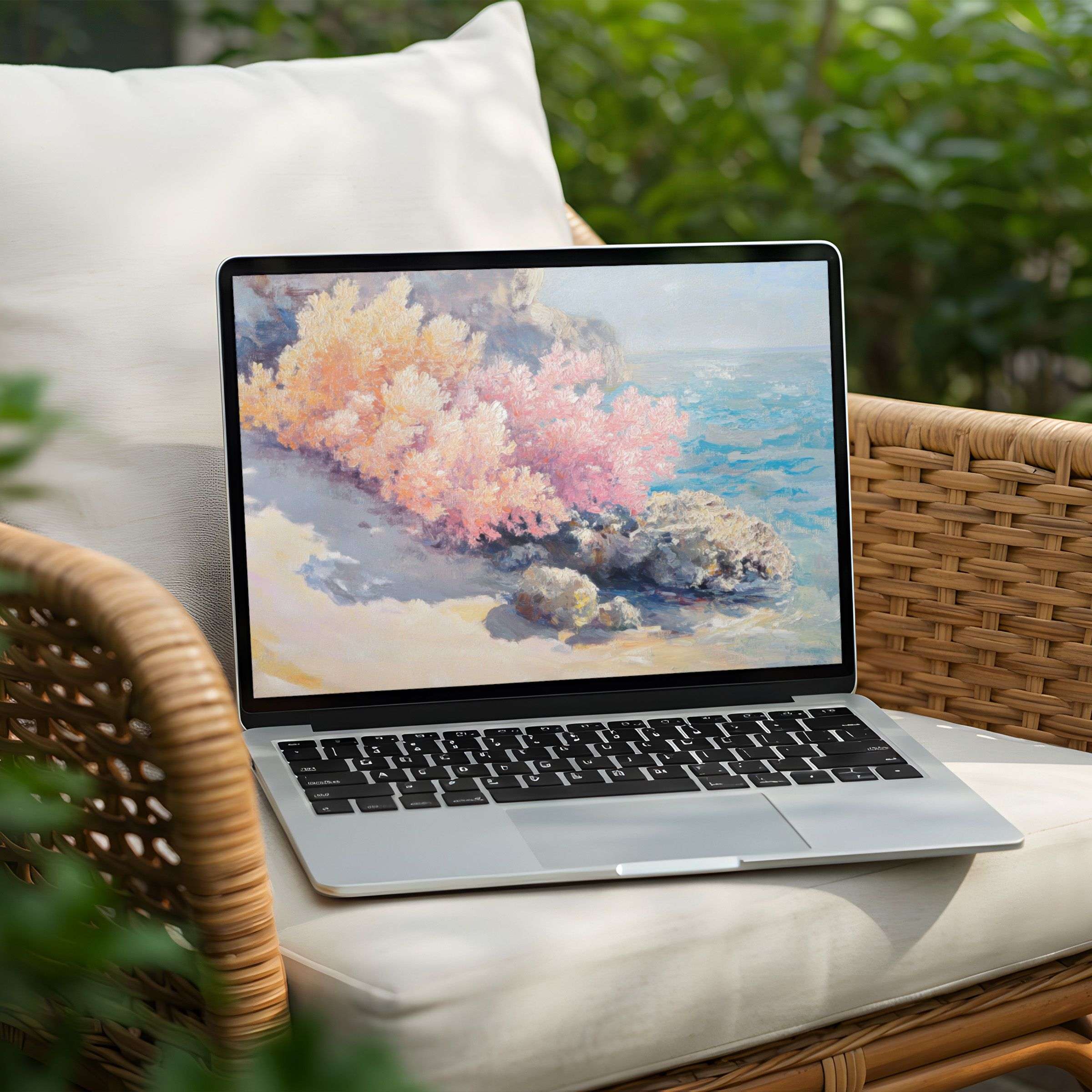 Serene coastal artwork desktop background for instant download on PC or Laptop inspiring calm and elegance in your workspace