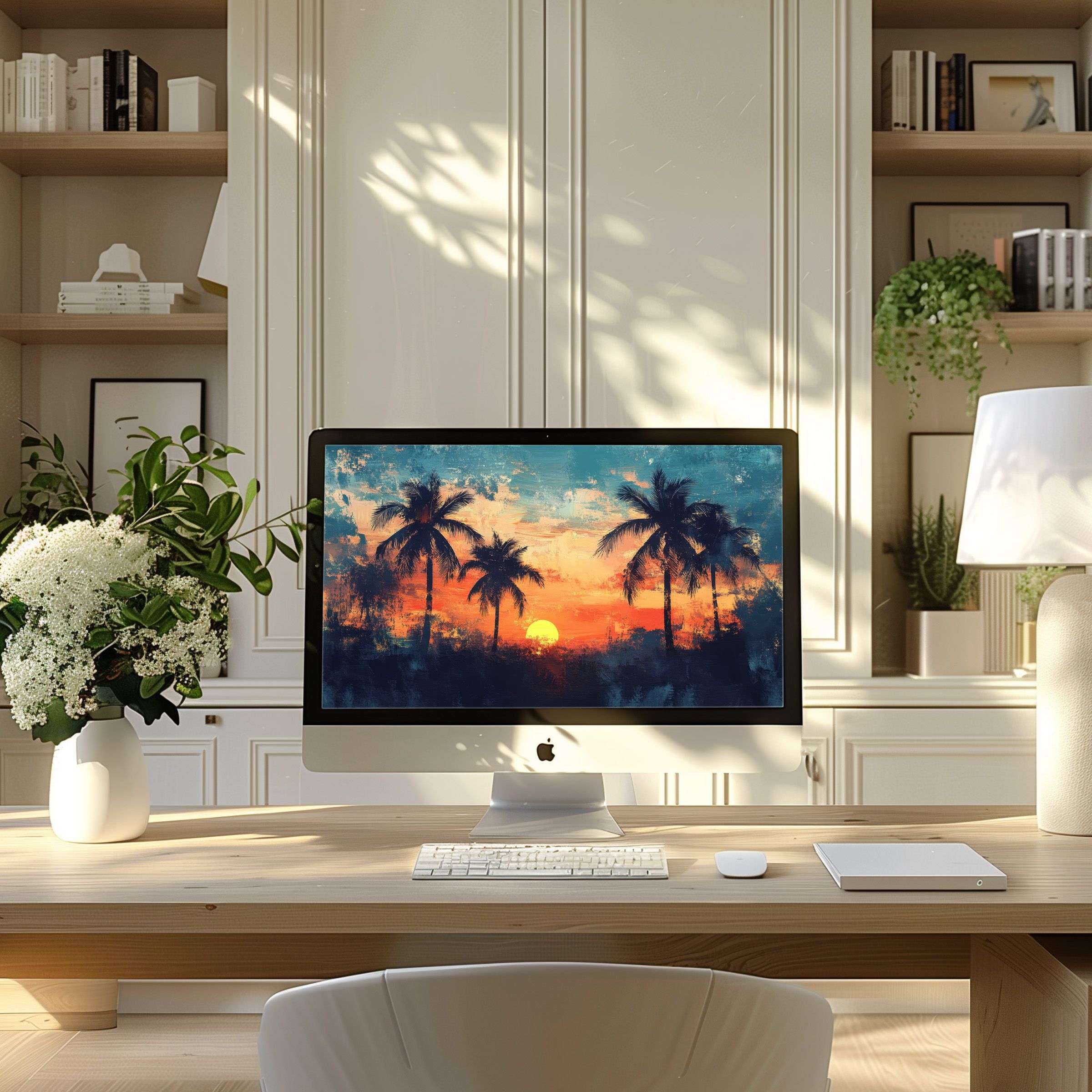 Inspire calm and elegance with this sunset art wallpaper for computer, perfect for PC, laptop, ultrawide digital download