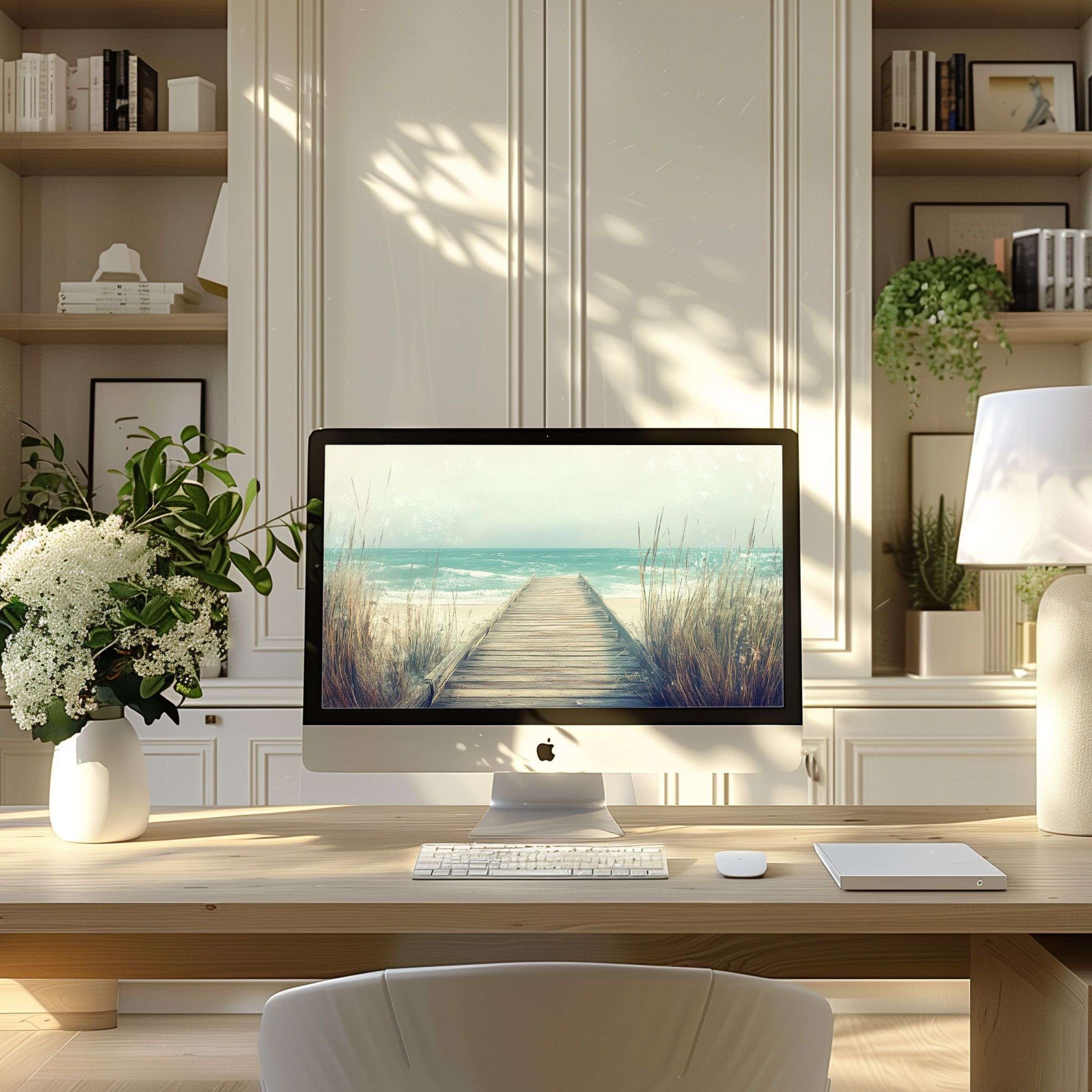 Elegant beach path digital art offers peaceful inspiration as a wallpaper for computer, fitting both PC and laptop screens beautifully