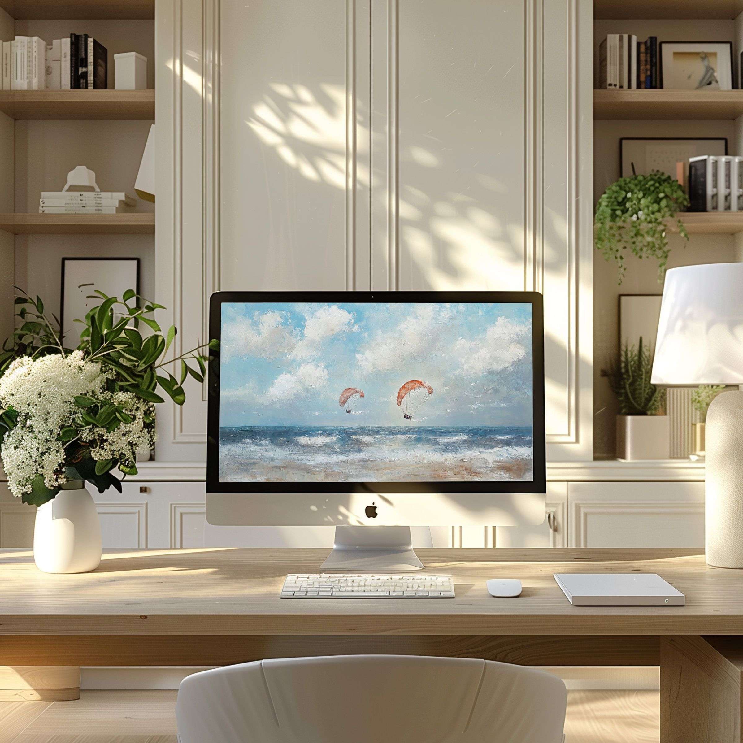 Calm ocean scene wallpaper for computer brings serenity and elegance to any modern PC or laptop, ideal for ultrawide screens