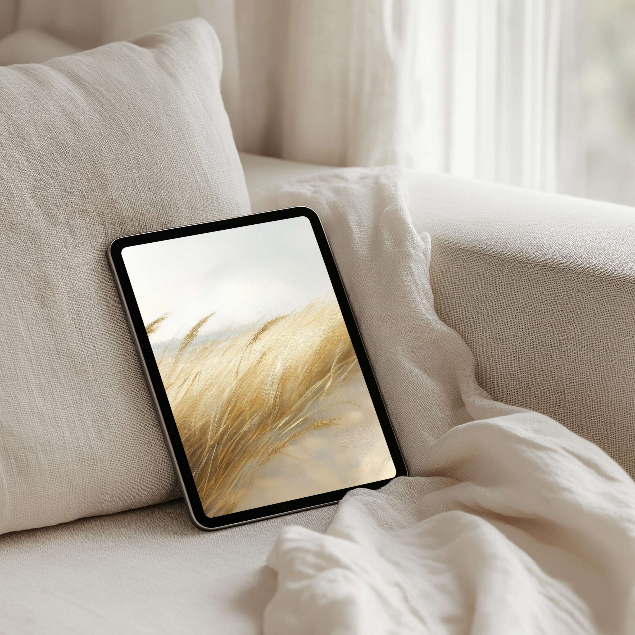 Serene wheat field iPad background for instant download brings elegance to your tablet inspiring calm and mindful moments