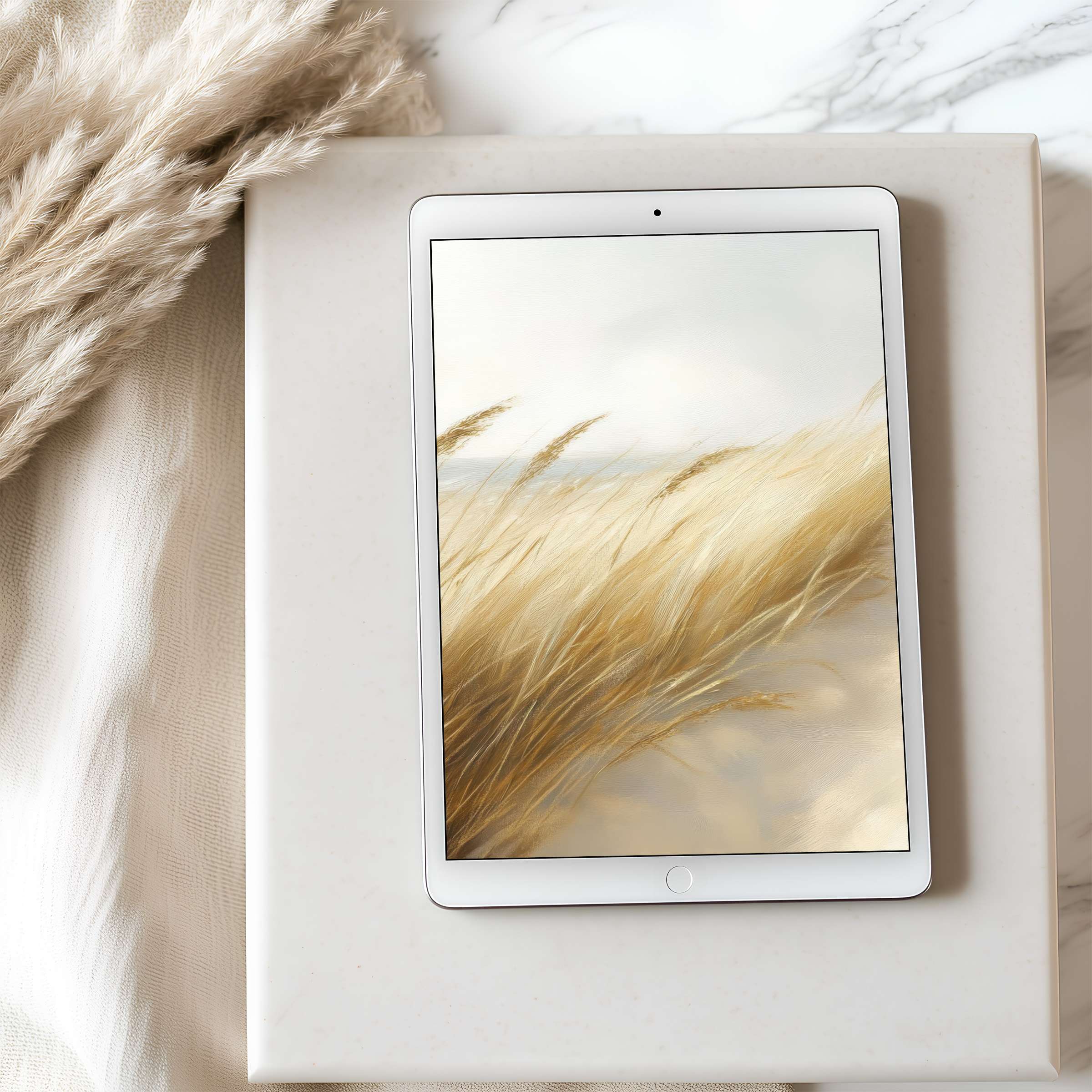 Elegant golden wheat field tablet wallpaper enriching serene interior spaces suits iPad in high resolution for digital download