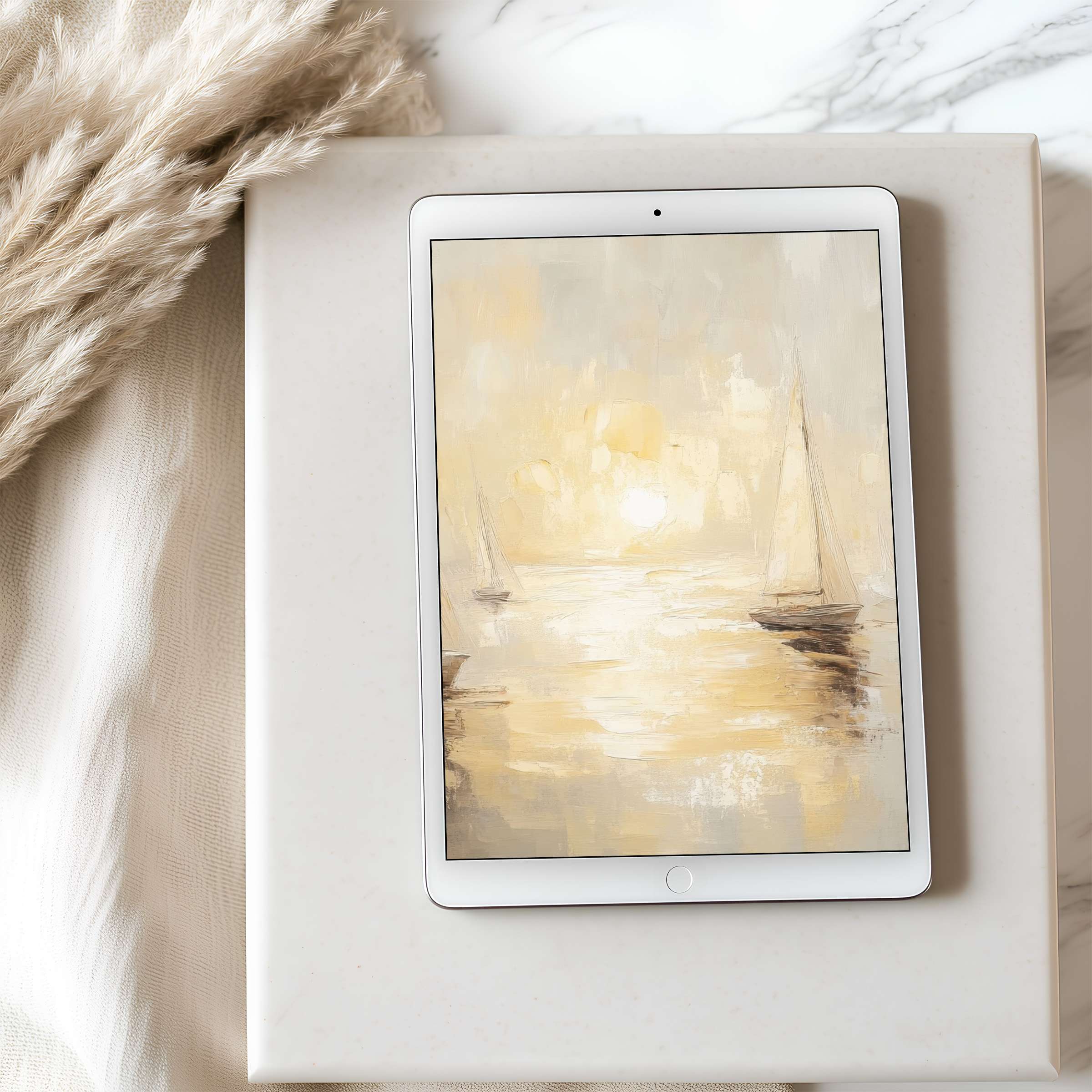 Elegant sunset sails painting tablet wallpaper in calming hues for iPad and Android tablets High resolution digital download enhances aesthetics