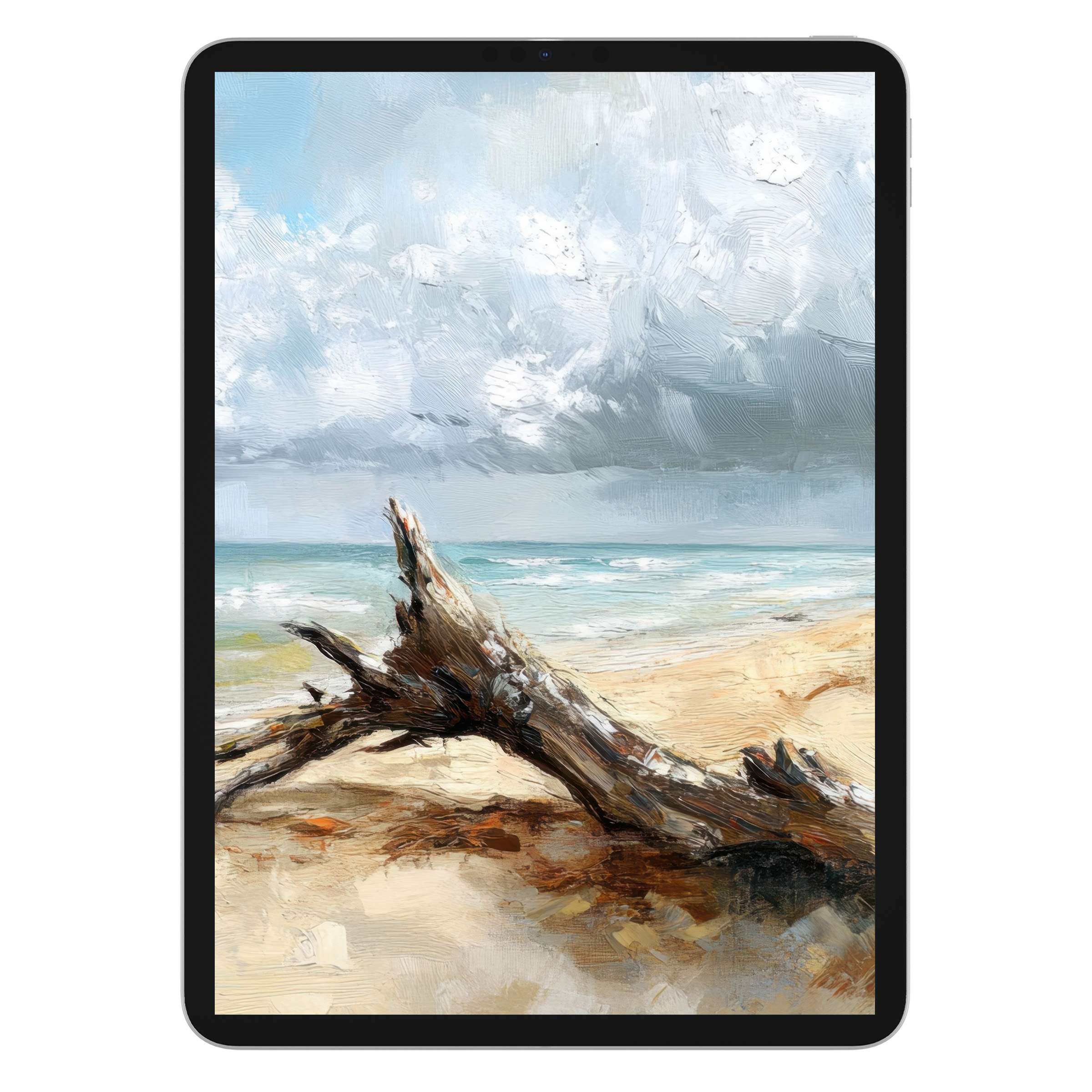Calm beach iPad wallpaper for tablet background features a serene, textured seascape digital download ideal for design-conscious users