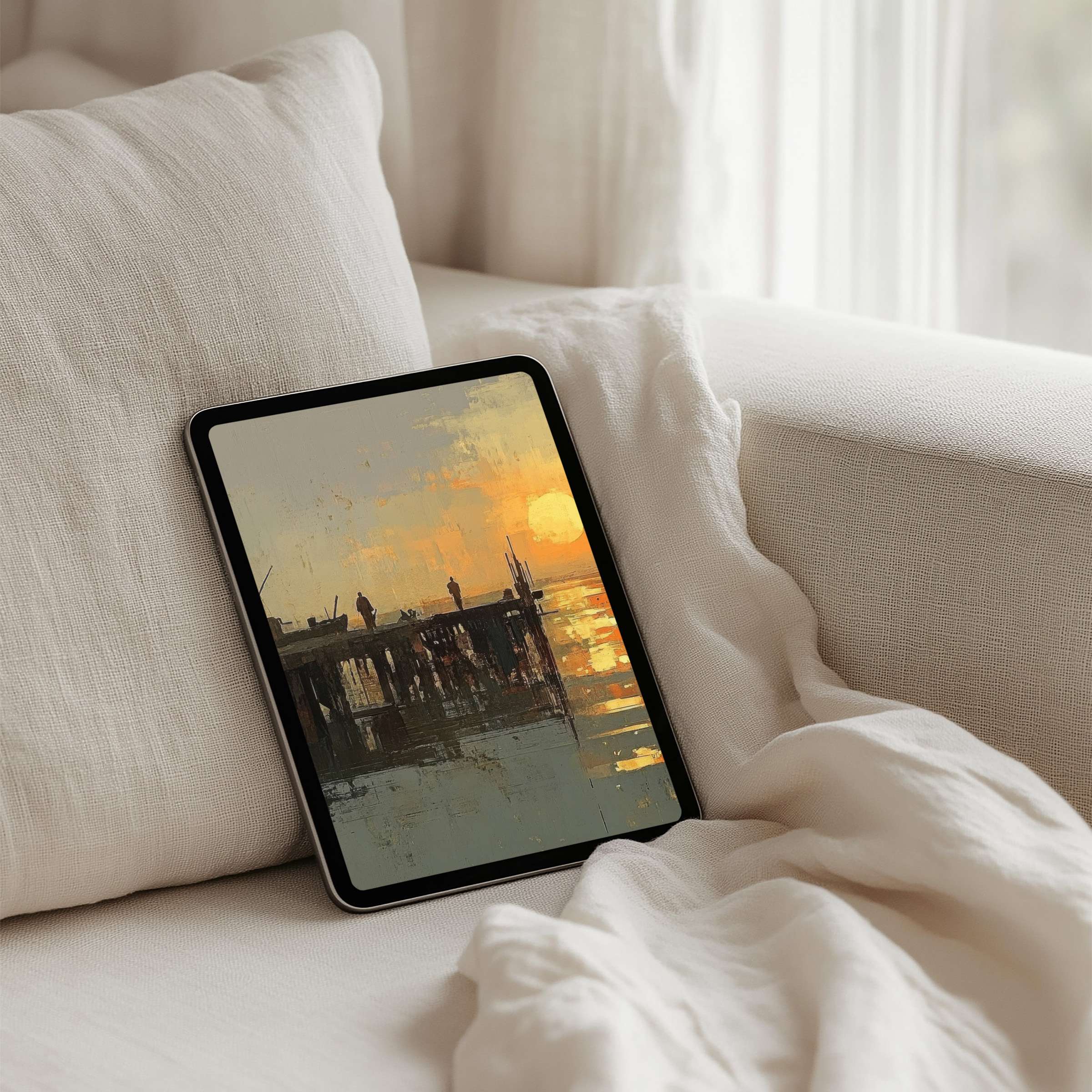Elegant iPad background with sunset art offers calm inspiration for tablet users seeking instant download for mindful aesthetics