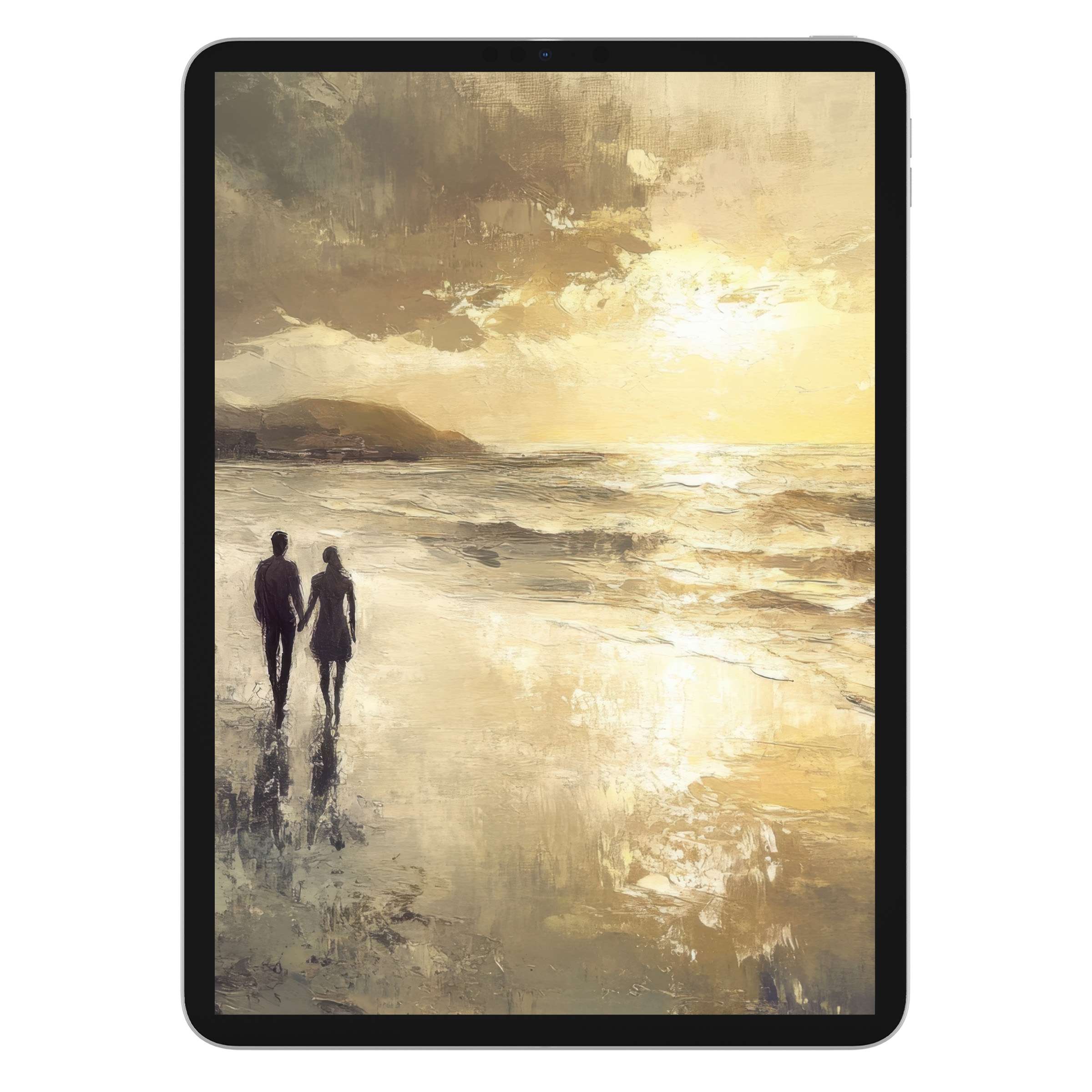Elegant beach iPad wallpaper with serene sunset, perfect digital download background for tablet users seeking tranquility and style