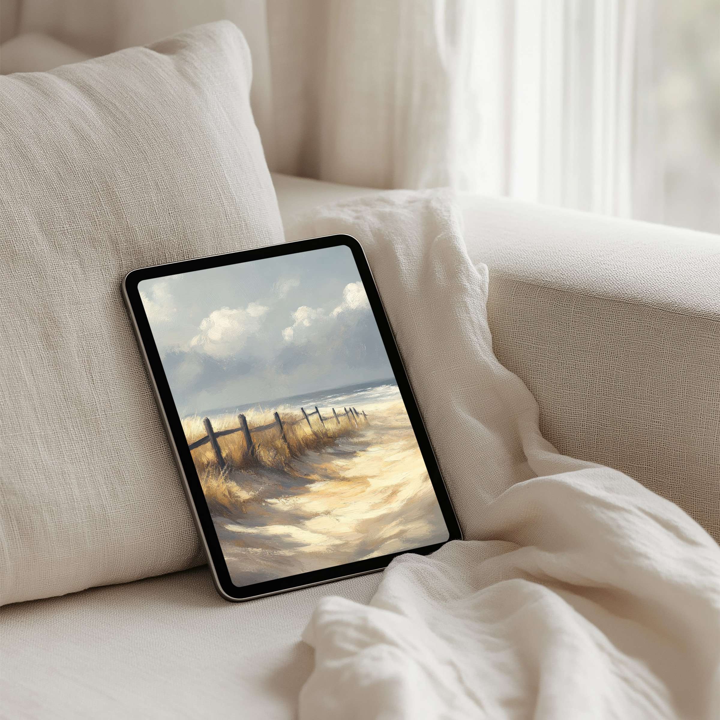 Tranquil beach landscape iPad background offering elegance and mindfulness instant download for any tablet enhancing your space