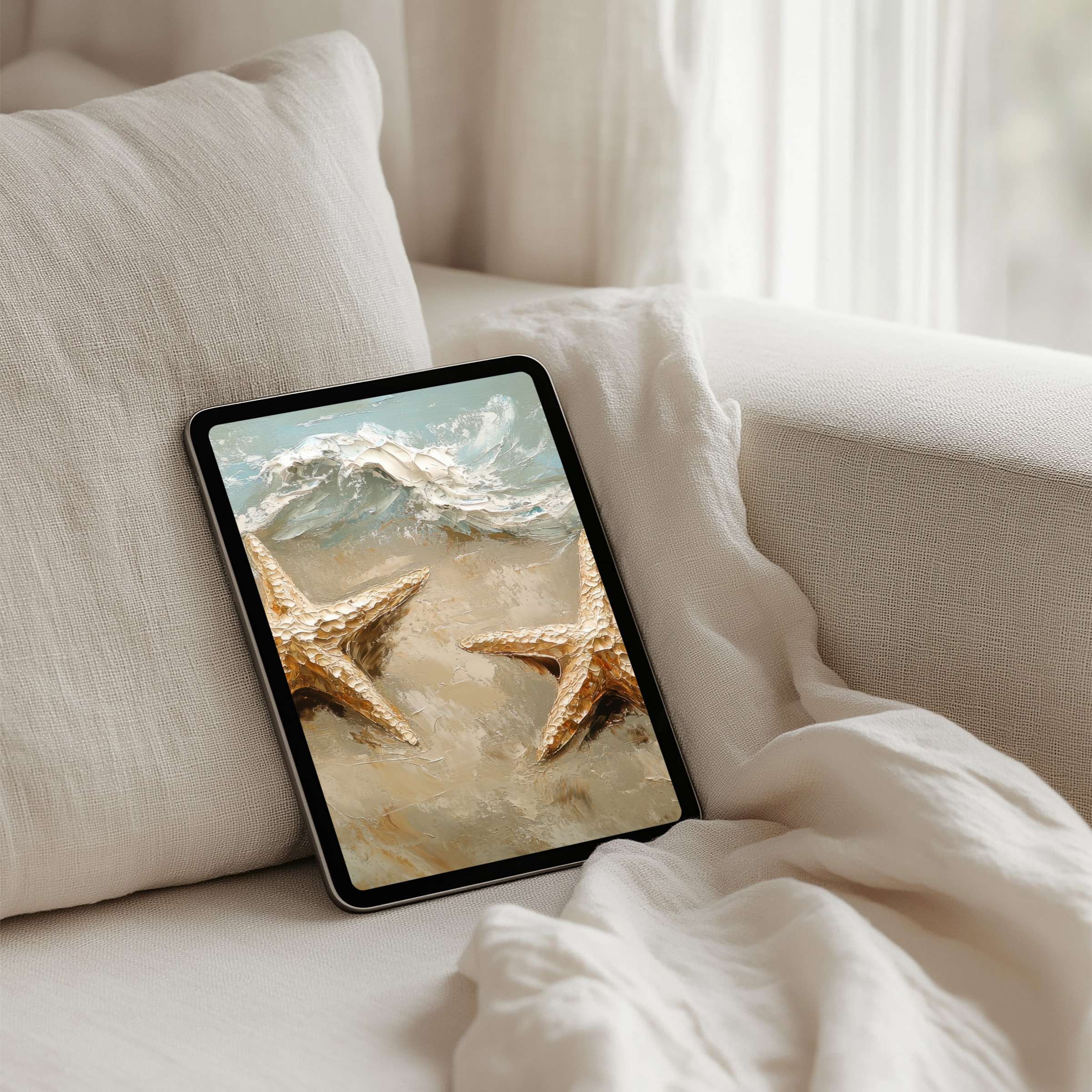Elegant iPad background showcasing serene starfish art for tablets brings coastal calm and inspiration with instant download access