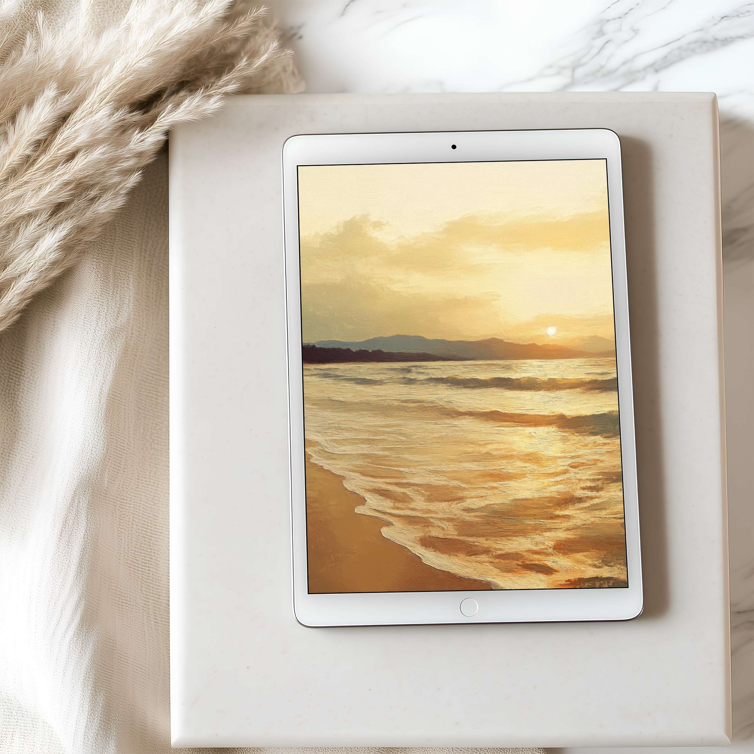 Elegant sunset beach scene tablet wallpaper for iPad or Android, high resolution, inspires serenity and style in any setting