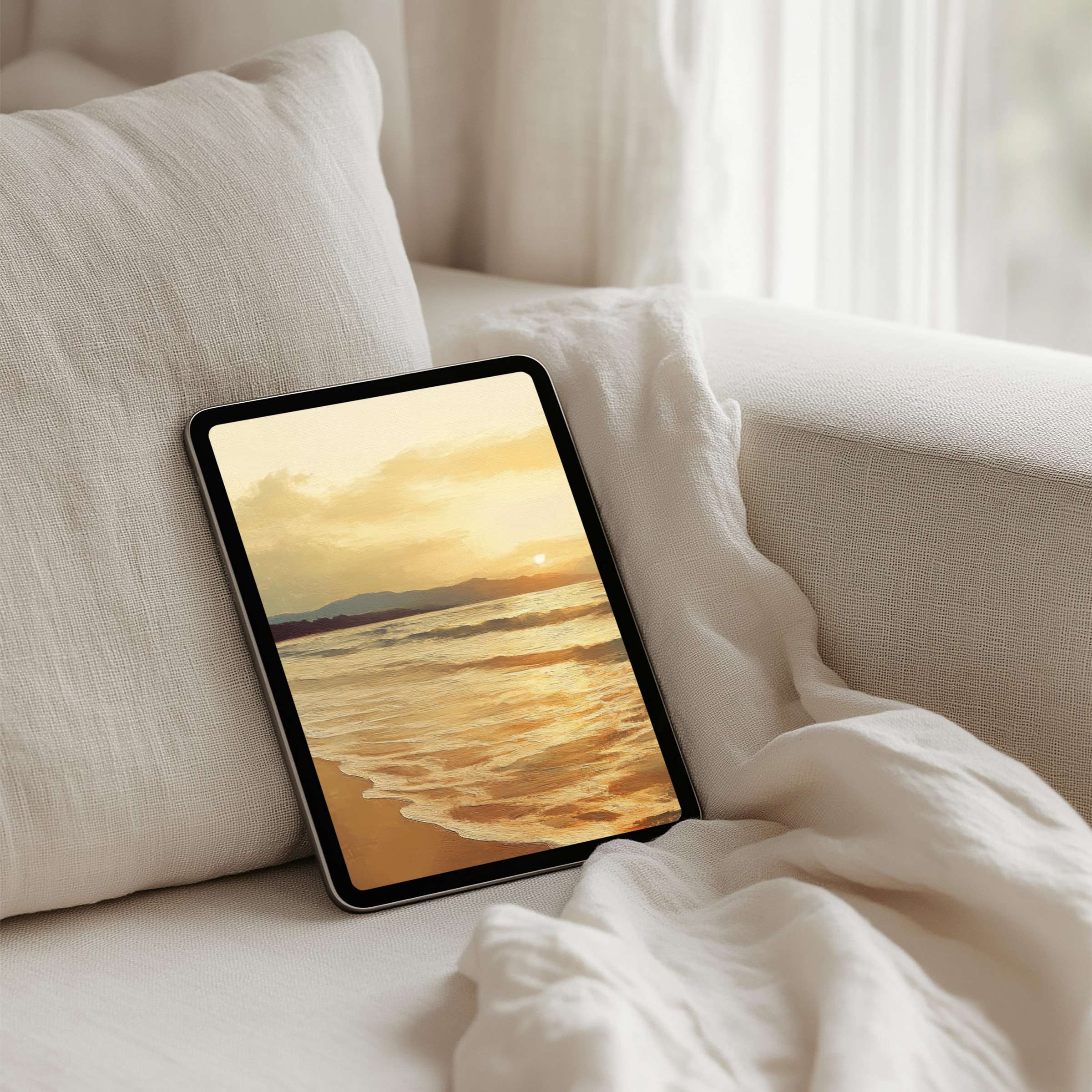 Calming beach sunset iPad background for instant download, perfect for your tablet, infusing elegance and mindfulness into your space