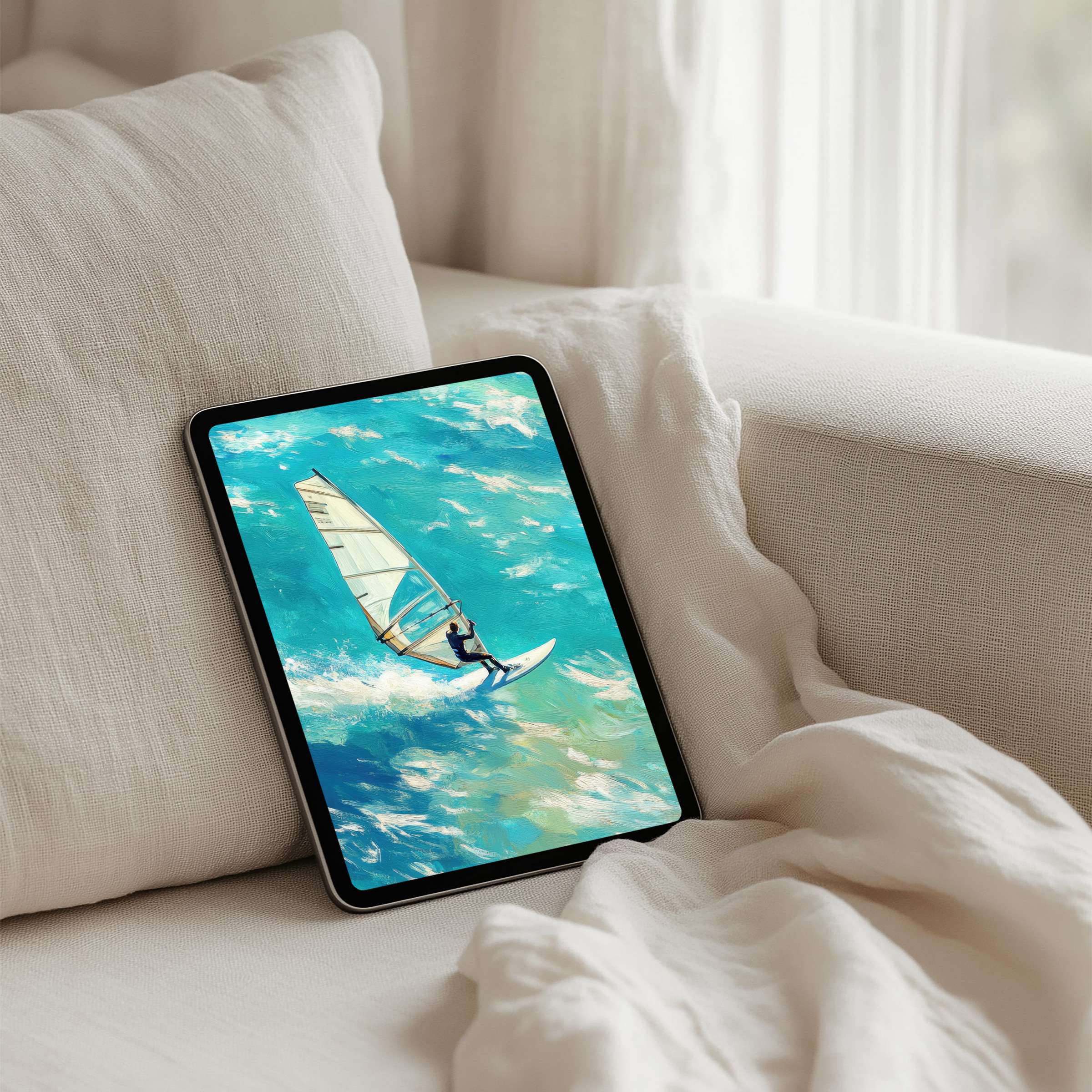 Elegant ocean-inspired iPad background offering mindfulness and calm on your tablet as an instant download fitting any device