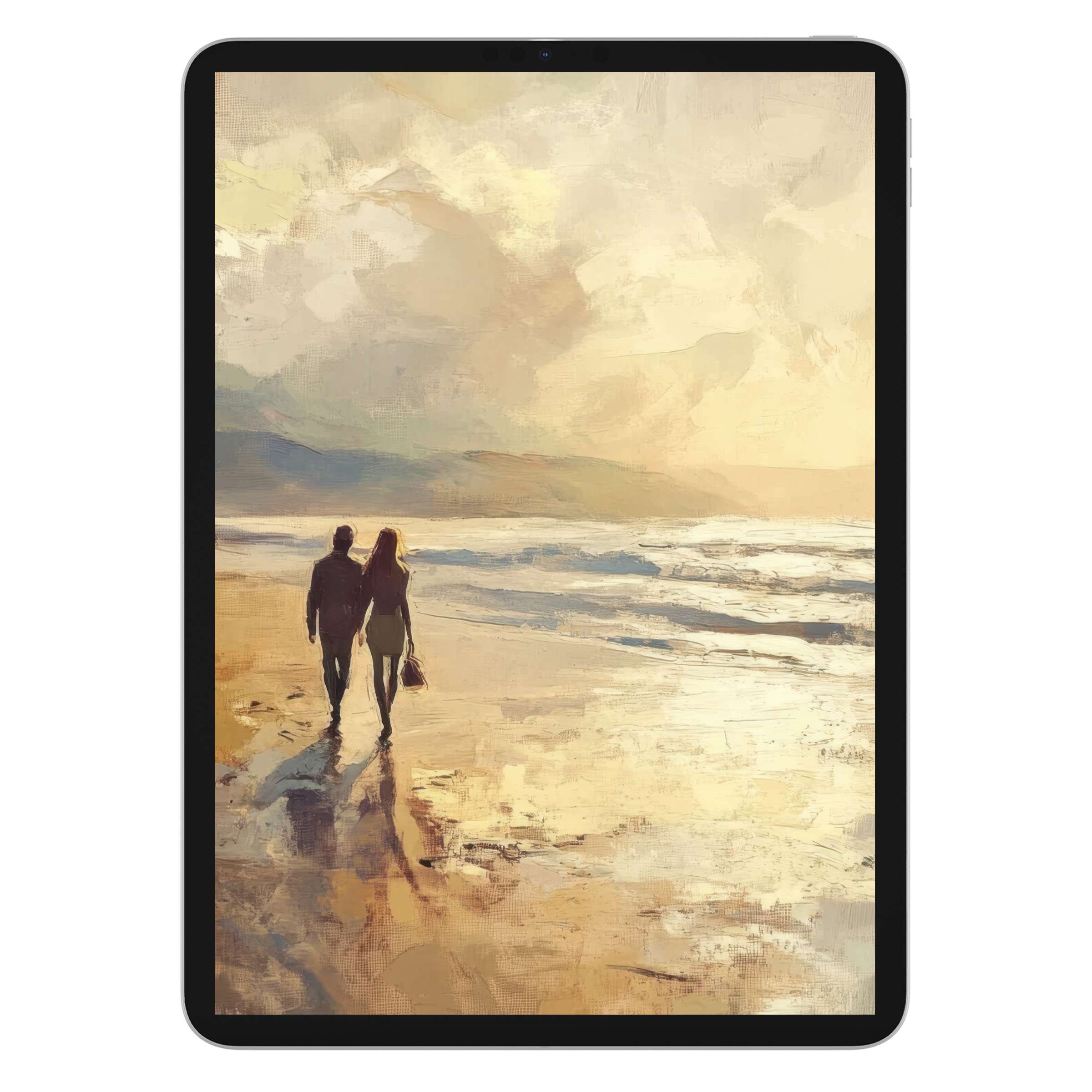 Elegant beach iPad wallpaper featuring a serene sunset; perfect digital download background for Samsung and Android tablets