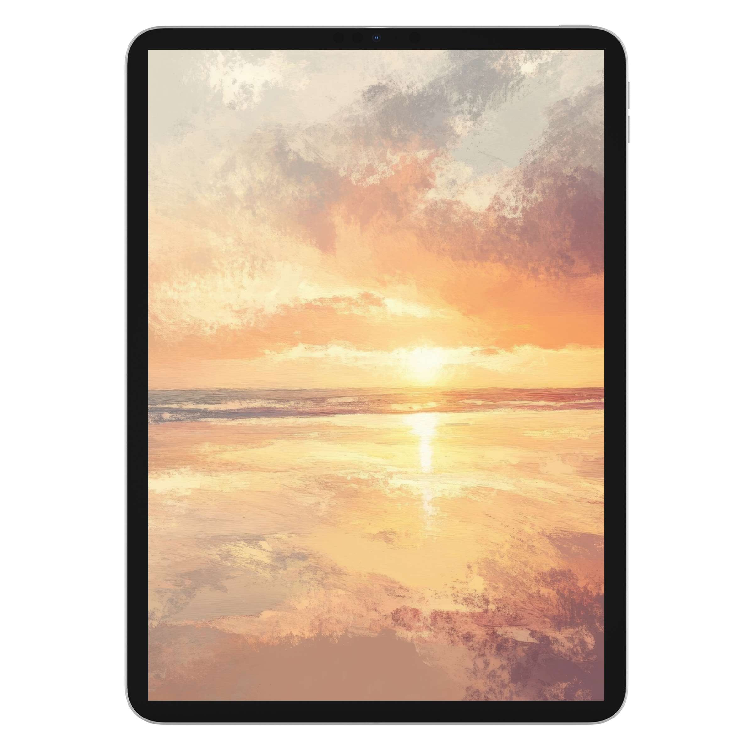 Serene beach iPad wallpaper with sunset hues offers a calming digital download background for tablets, enhancing tranquility and style