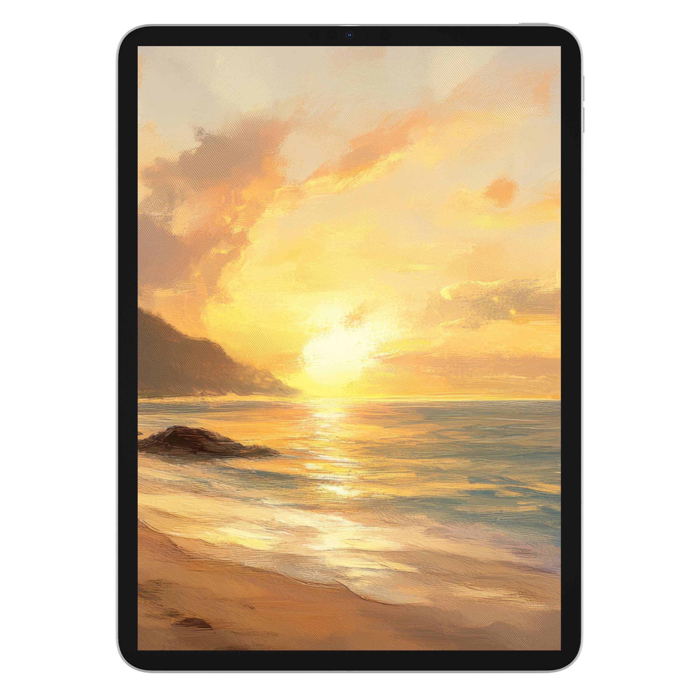 Elegant beach iPad wallpaper with a golden sunset, perfect digital download for tablet background, offering peaceful tranquility and beauty