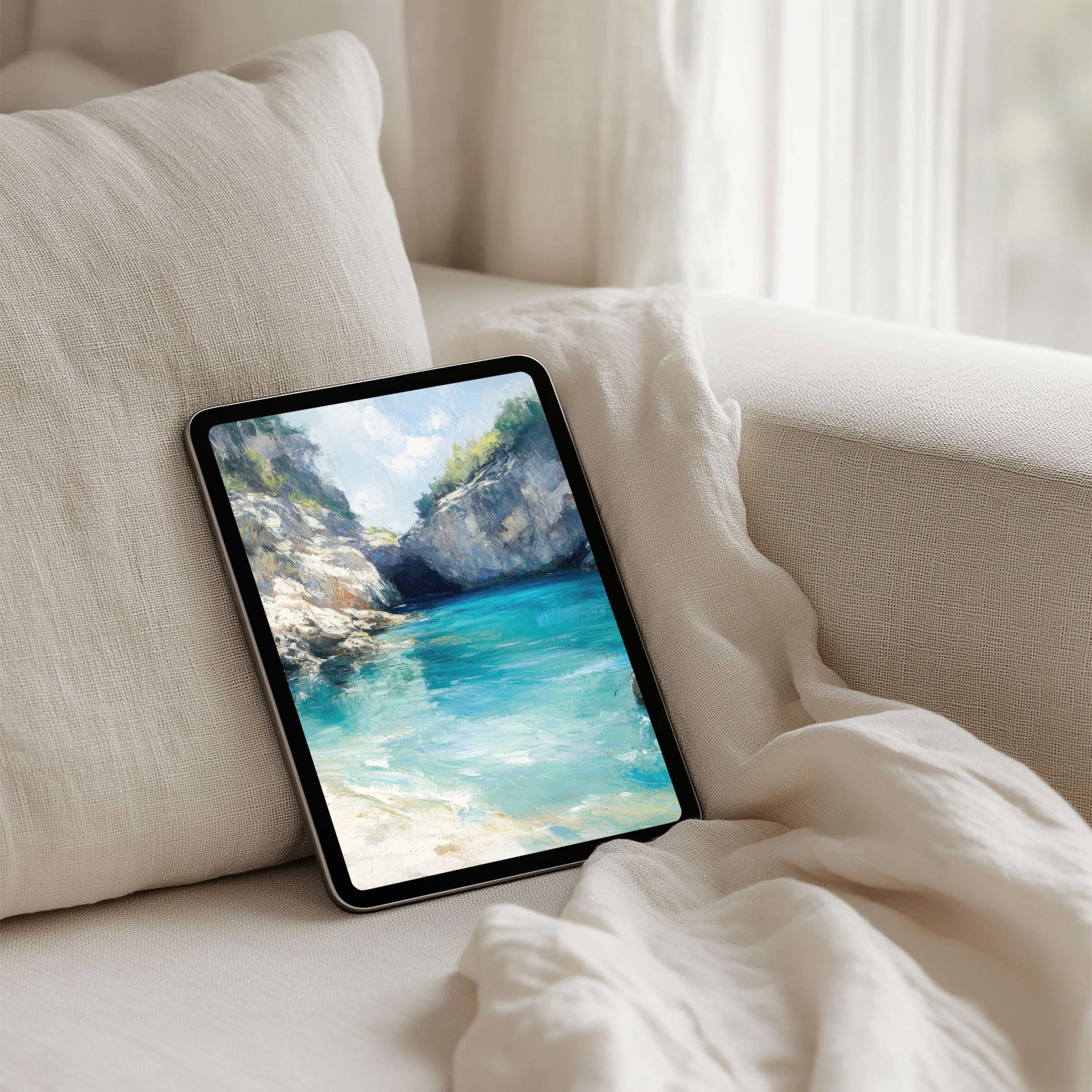 Calming seascape digital art as an iPad background offers elegance and mindfulness for your tablet Instant download available