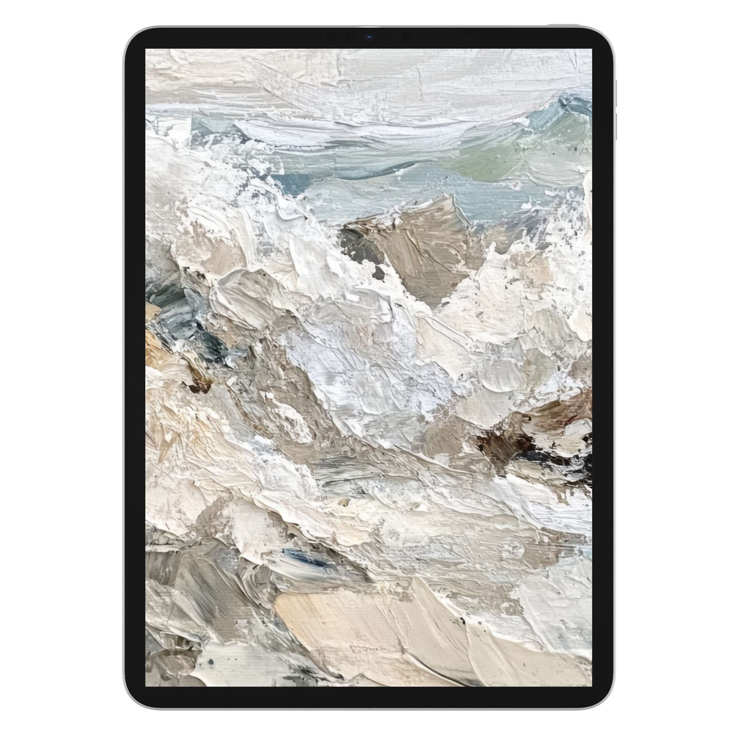Elegant beach iPad wallpaper for digital download featuring textured waves in calming neutrals, perfect tablet background for relaxation