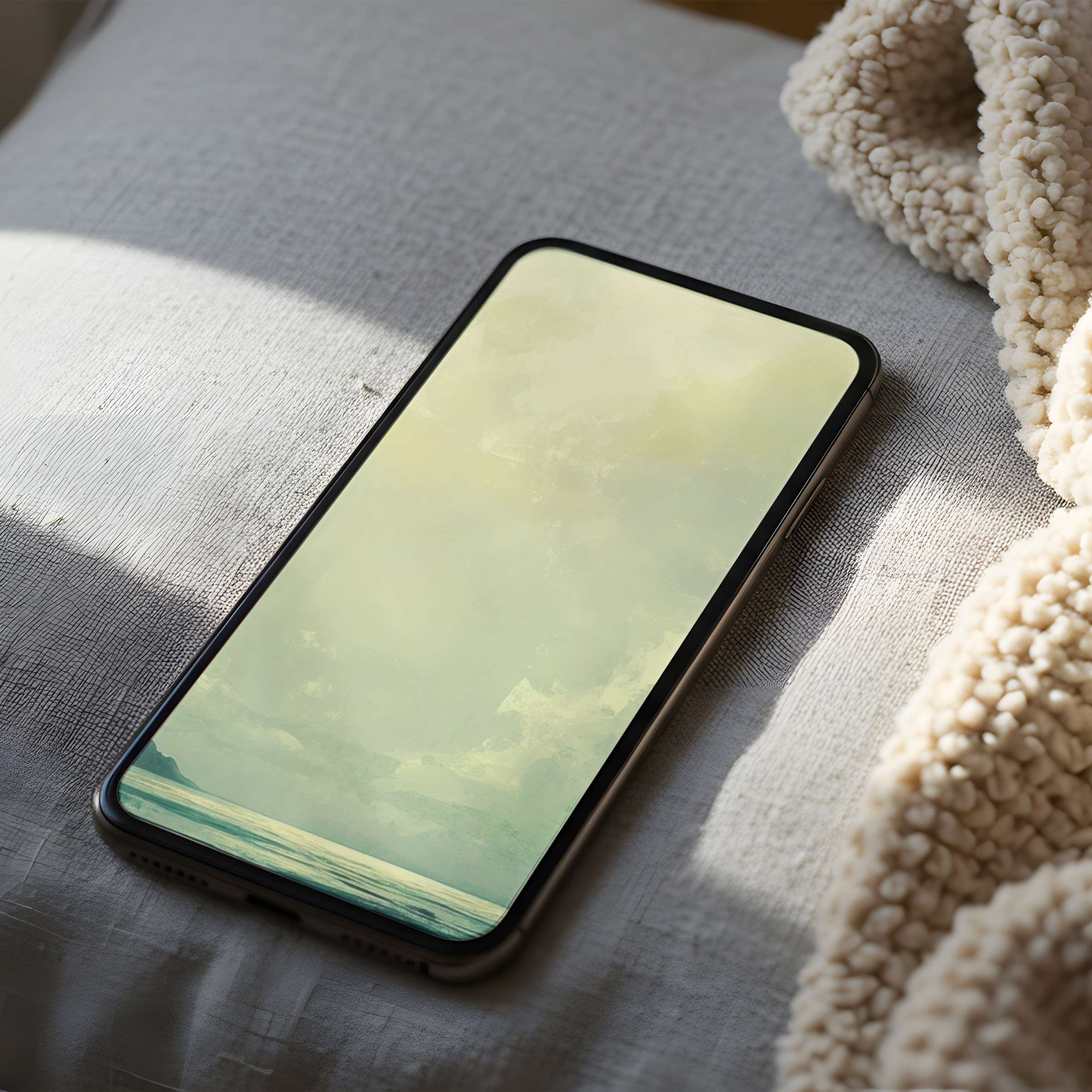 Calming phone wallpaper showcasing serene sea view in soft pastel tones perfect for high resolution iPhone and Android download