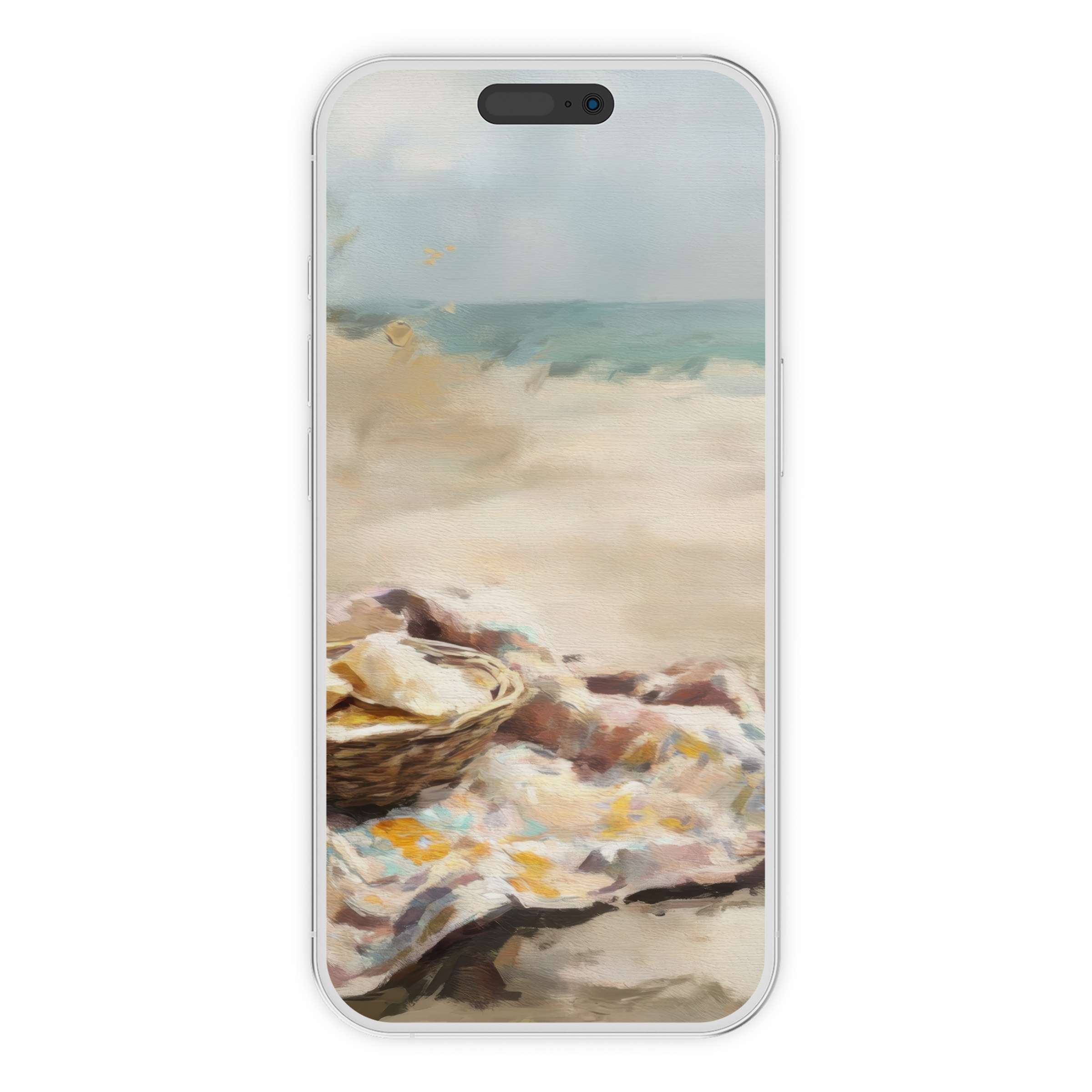 Elegant beach iPhone wallpaper featuring a serene ocean and sandy textures for a calming phone background digital download