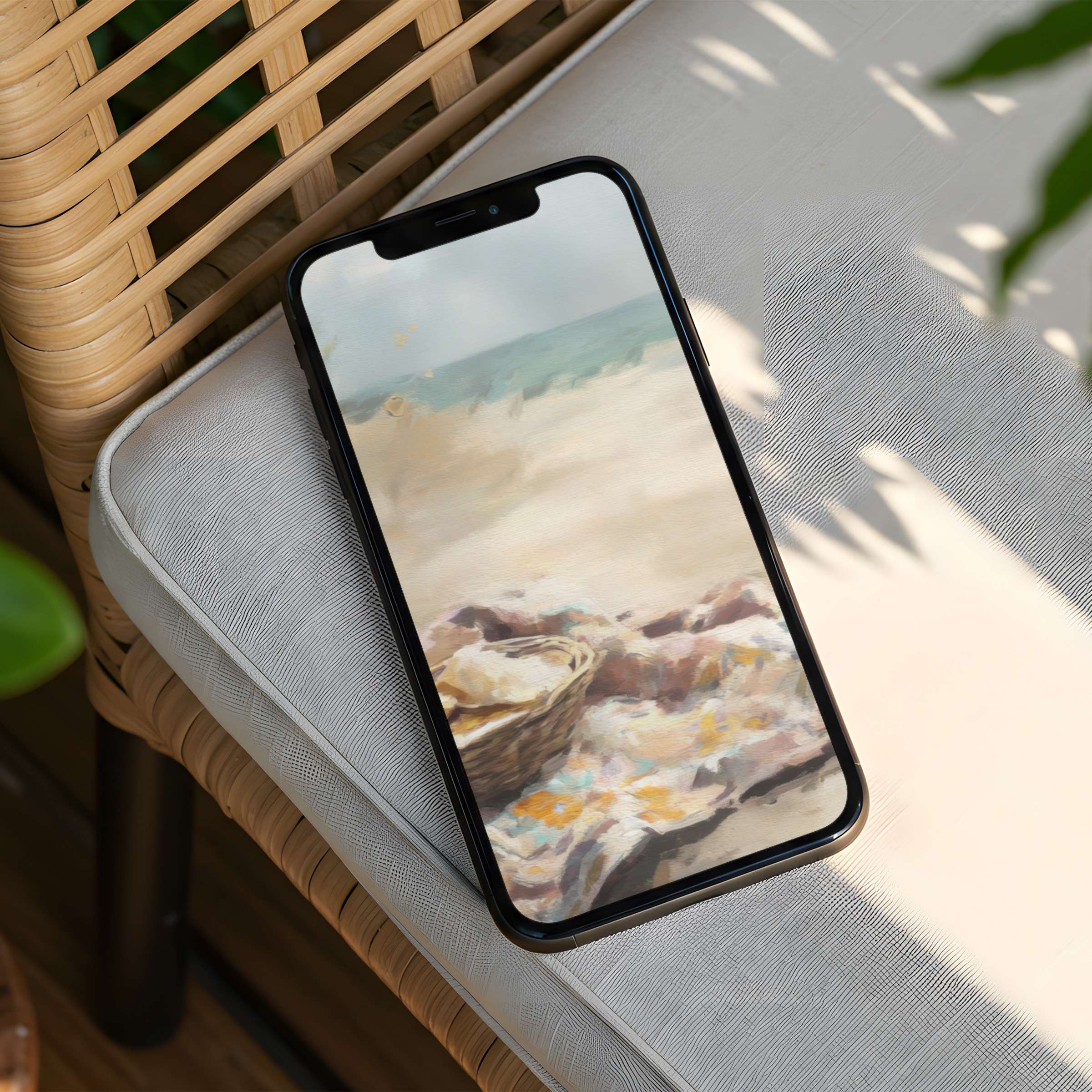 Serene beach scene iPhone background for phone radiates calm and elegance instant download for mindful inspiration and style