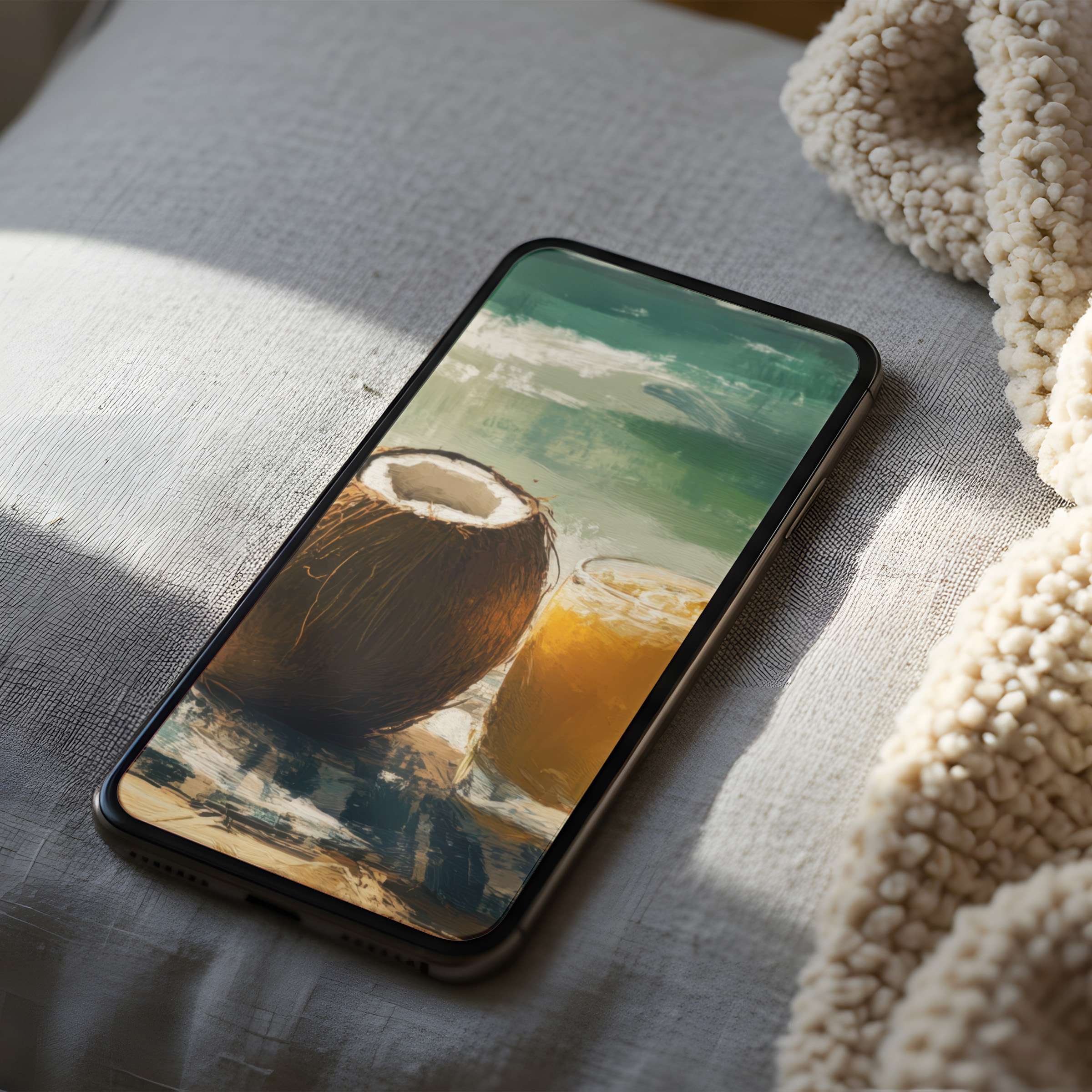 Elegant phone wallpaper featuring a serene coconut and ocean scene in high resolution offers calm inspiration for iPhone and Android devices