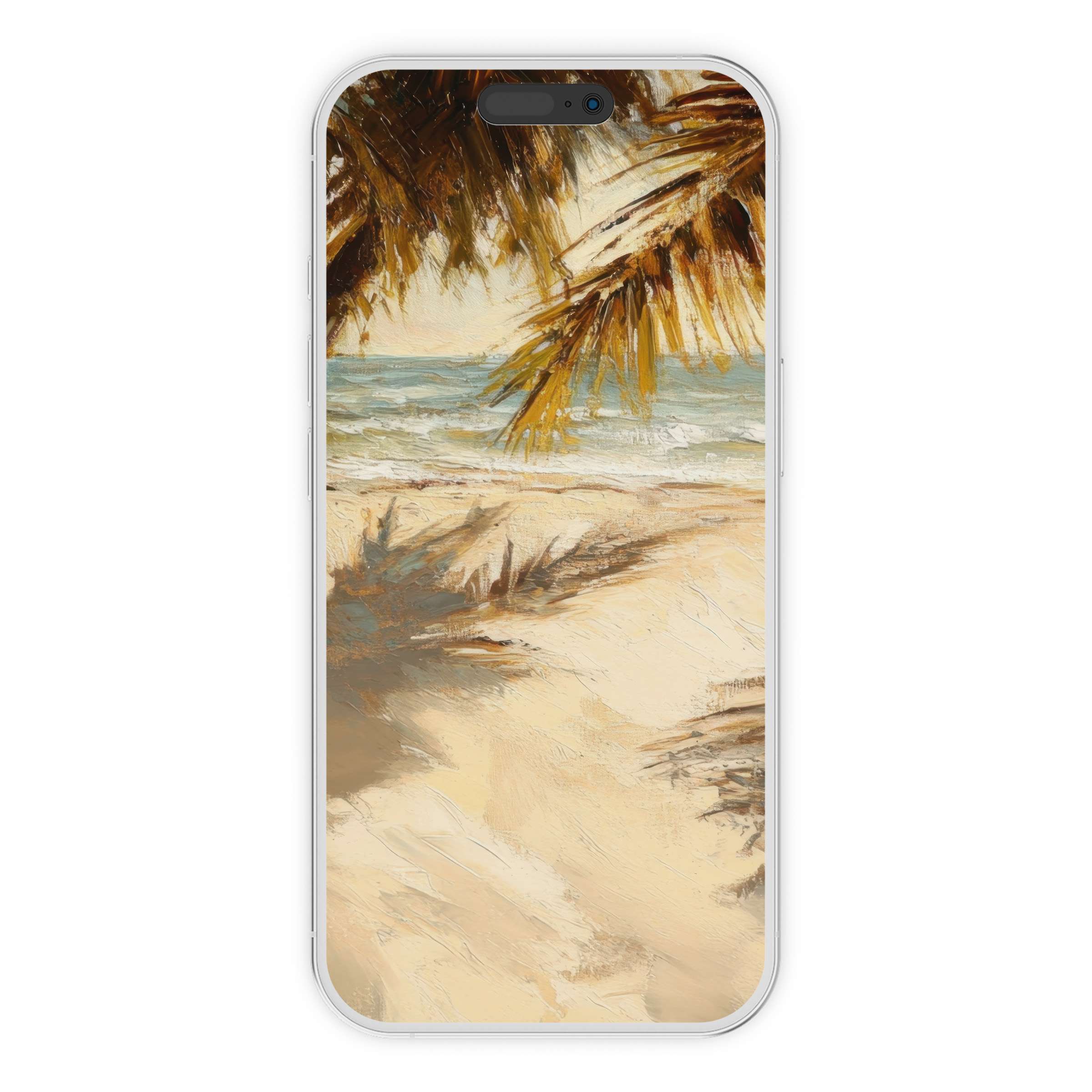 Beach iPhone wallpaper with serene ocean waves under palm shadows offers an elegant phone background for digital download relaxation