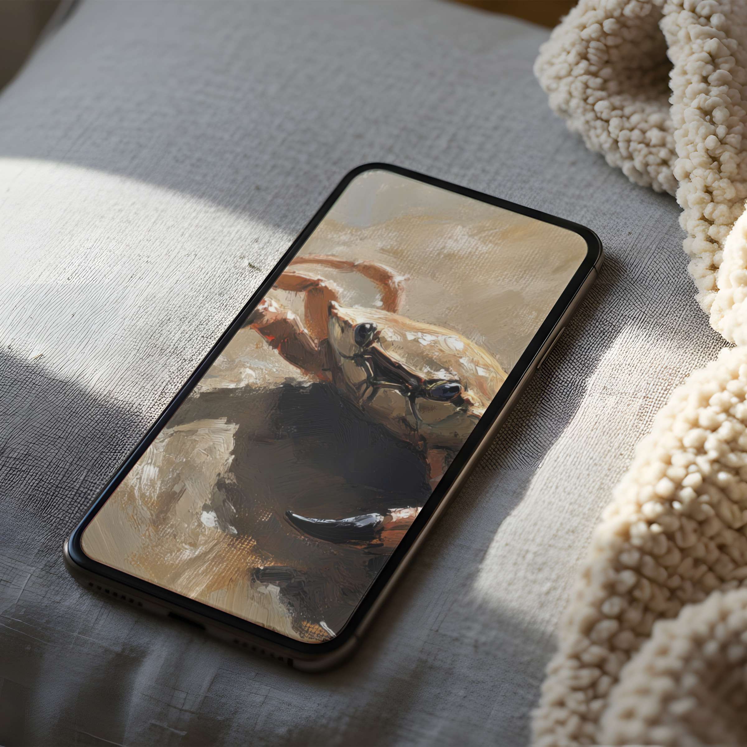 Serene phone wallpaper featuring a high-resolution crab painting in earthy tones, enhancing your iPhone or Android with timeless elegance