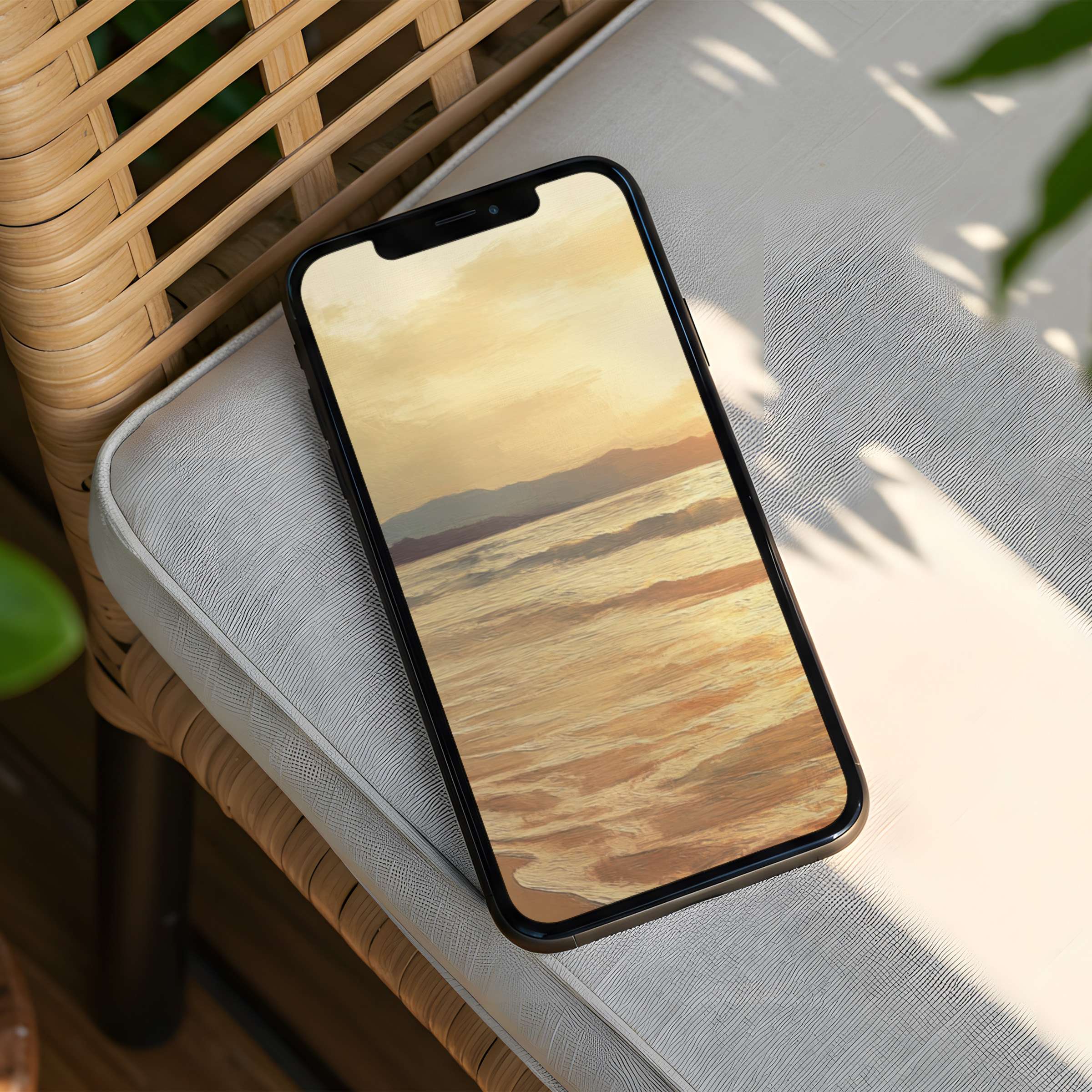 Elegant beach sunset iPhone background evokes calm and inspiration with instant download for your phone's mindful aesthetic upgrade