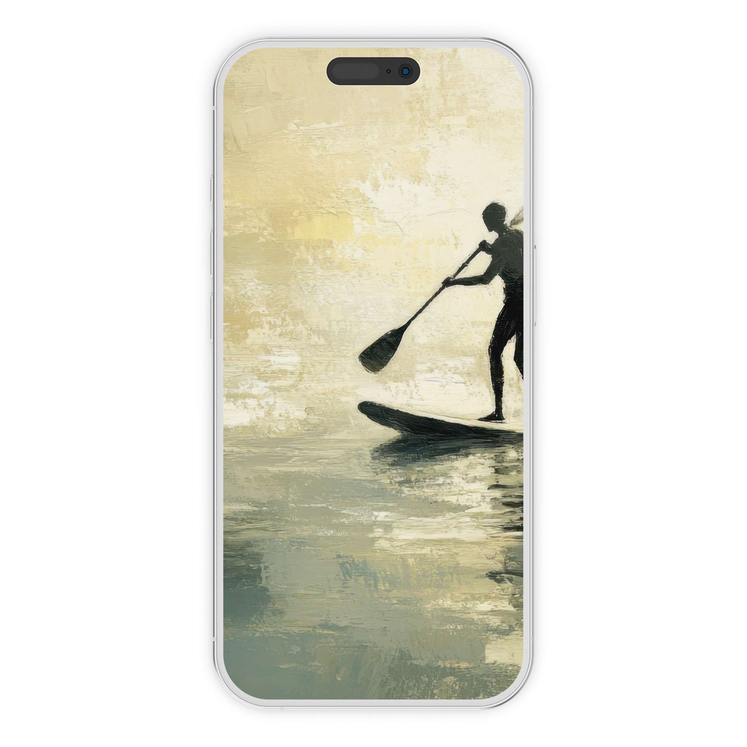 Elegant digital download featuring a serene beach iPhone wallpaper with a textured paddleboard scene, perfect for phone backgrounds