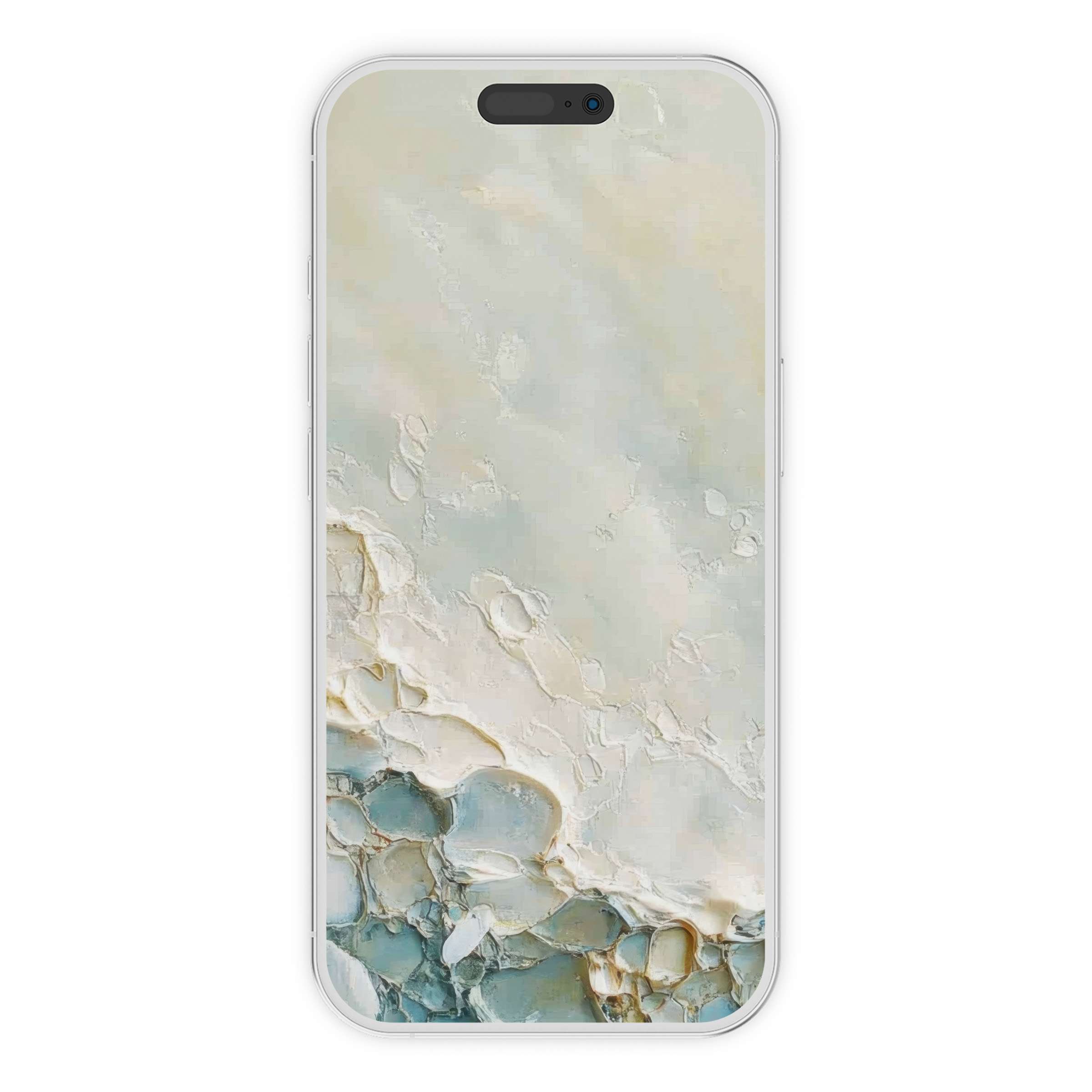 Serene beach iPhone wallpaper with soft pastel tones and textured ripples evokes tranquility in this digital download phone background