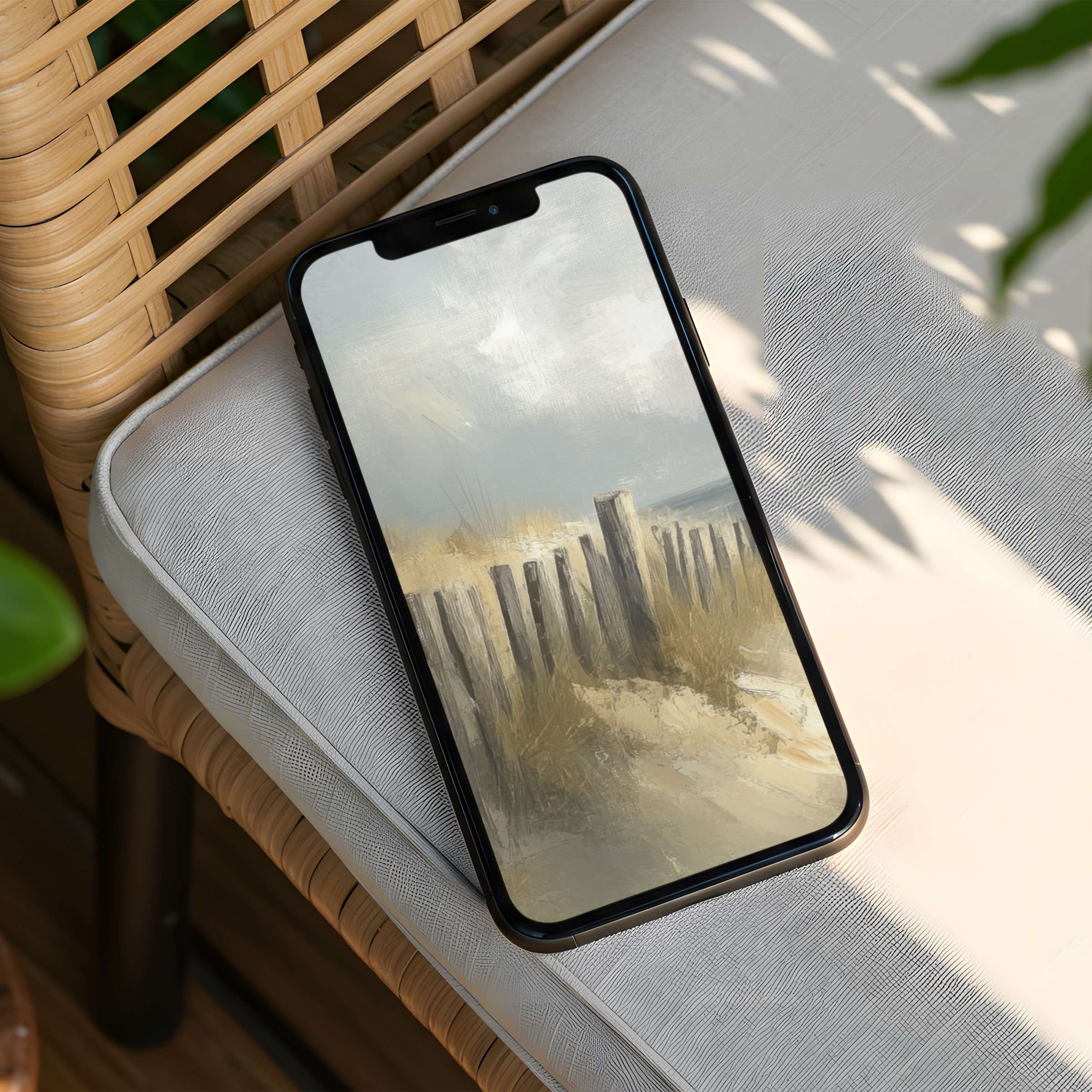 Calming coastal iPhone background with soft pastel tones brings elegance to your phone instant download for design-conscious individuals