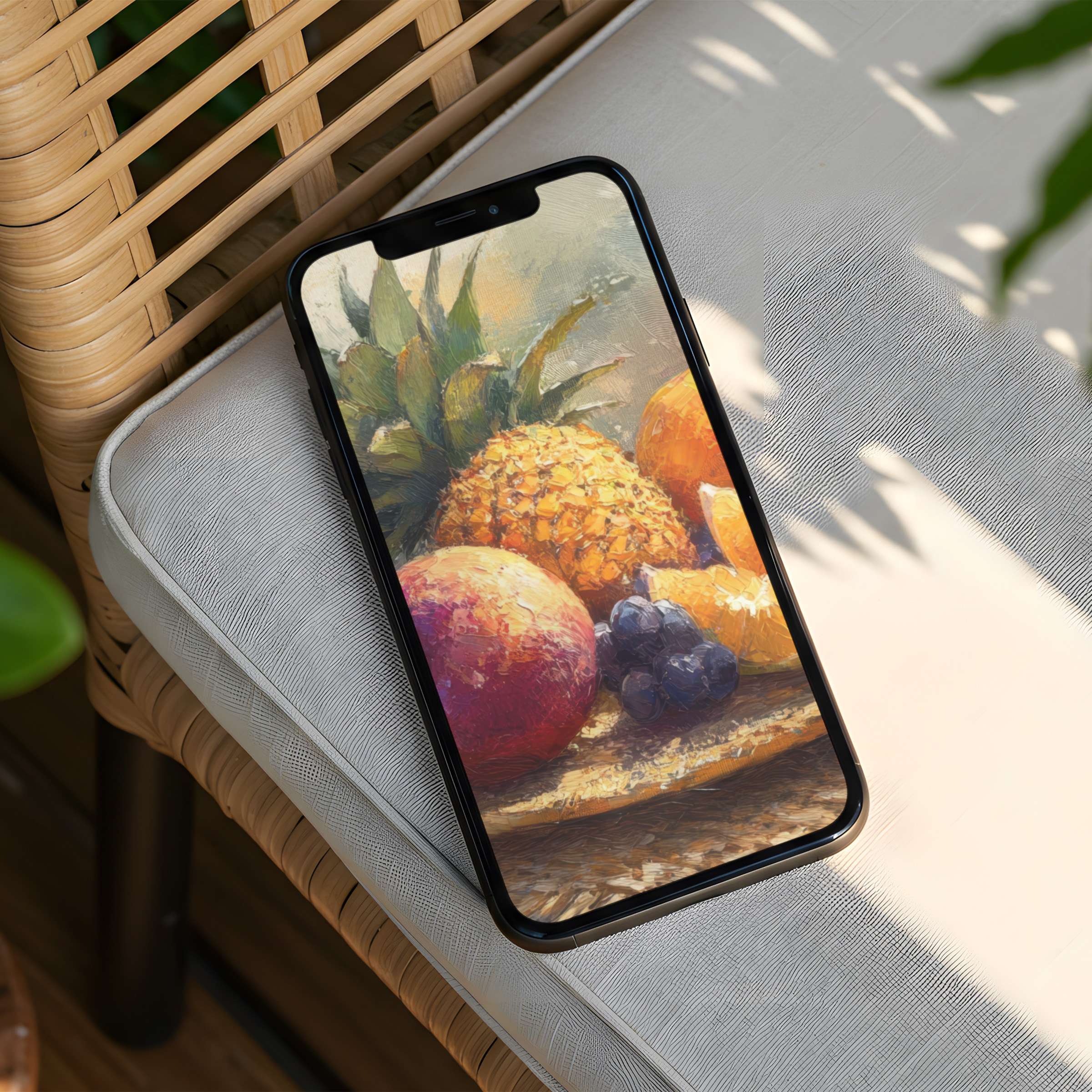 Elegant iPhone background featuring vibrant fruit painting offers calm inspiration for your phone instant download now available
