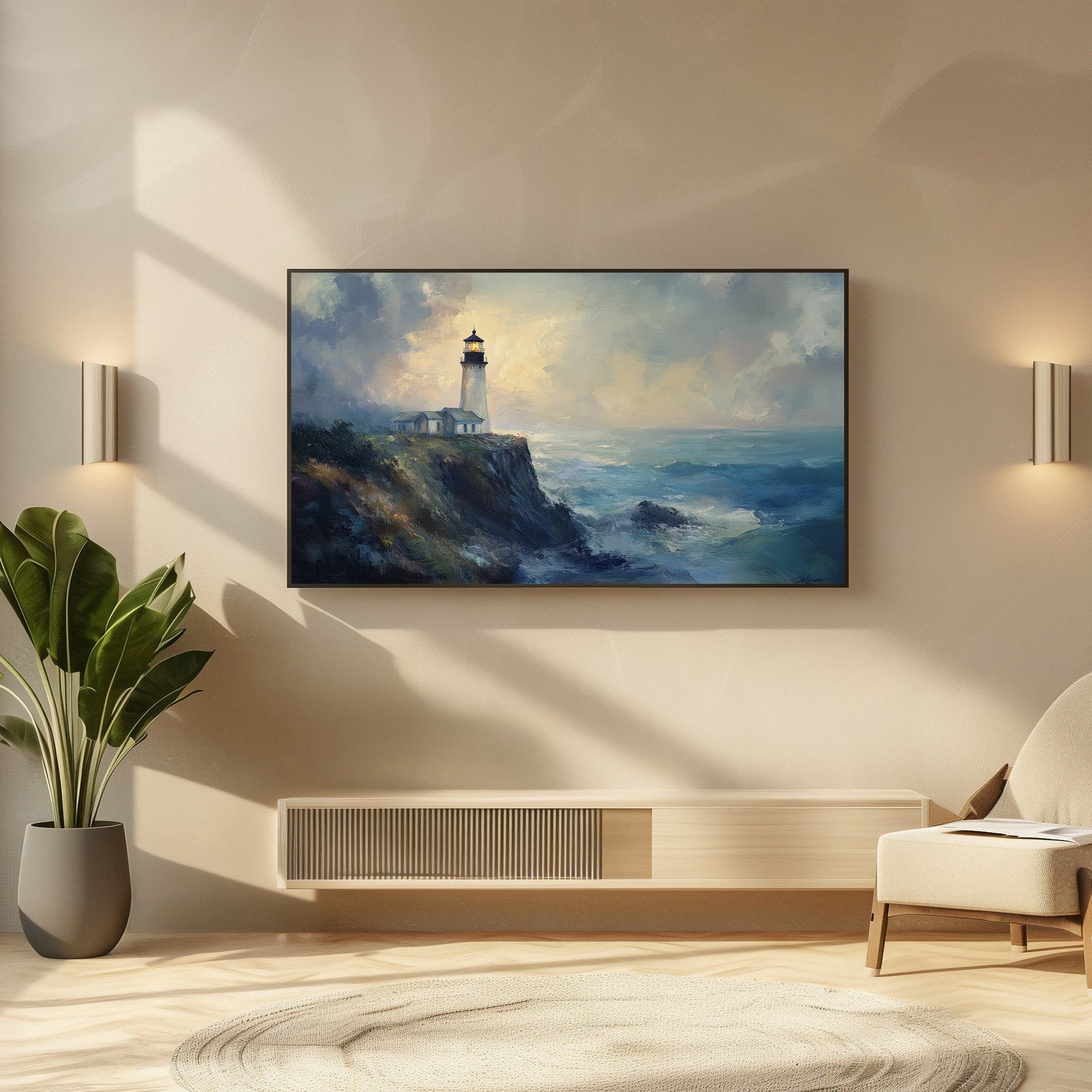 Beach Art for Samsung TV in Modern Liing Room