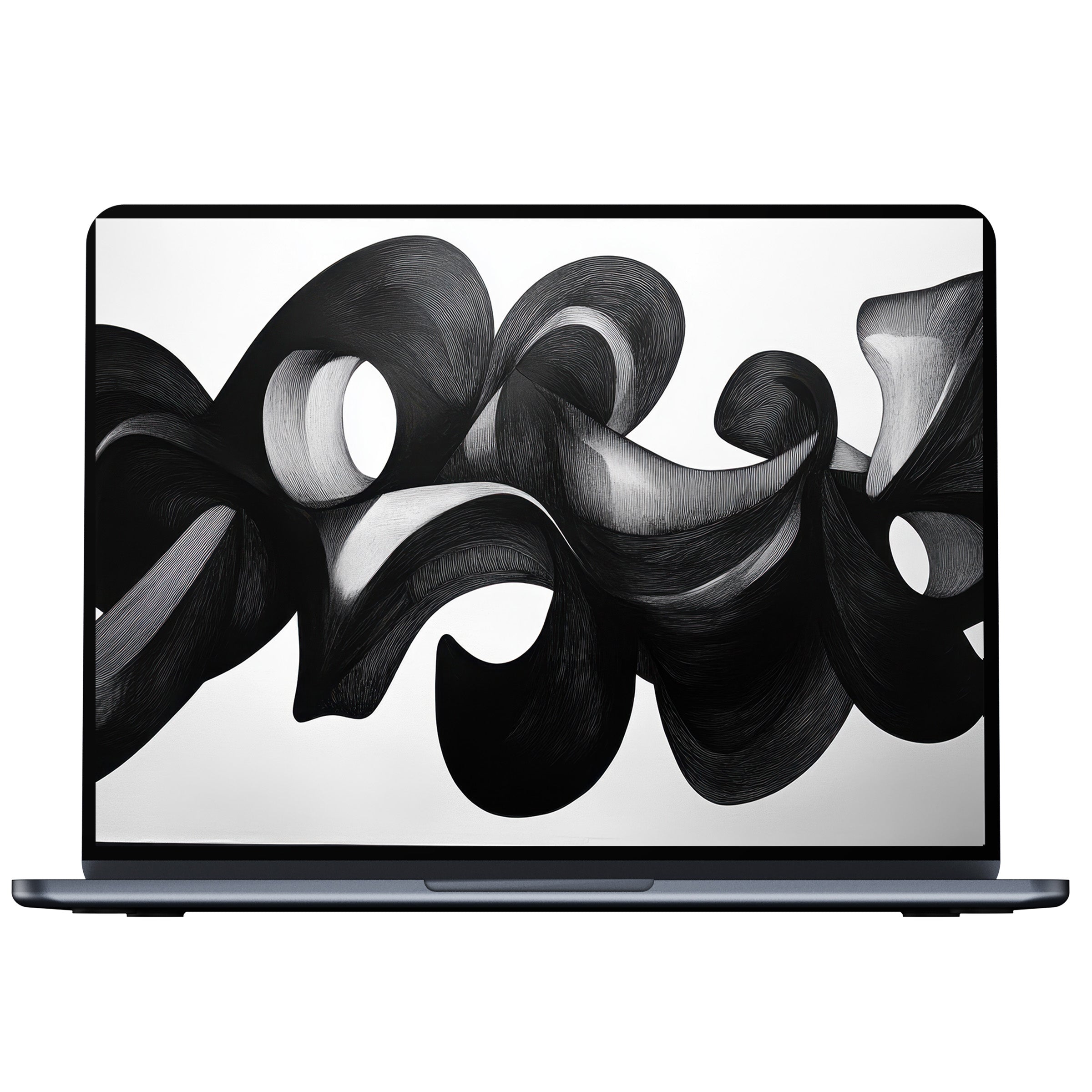 Elegant black and white desktop wallpaper with flowing abstract patterns for PC and laptop digital download promotes calm and inspiration