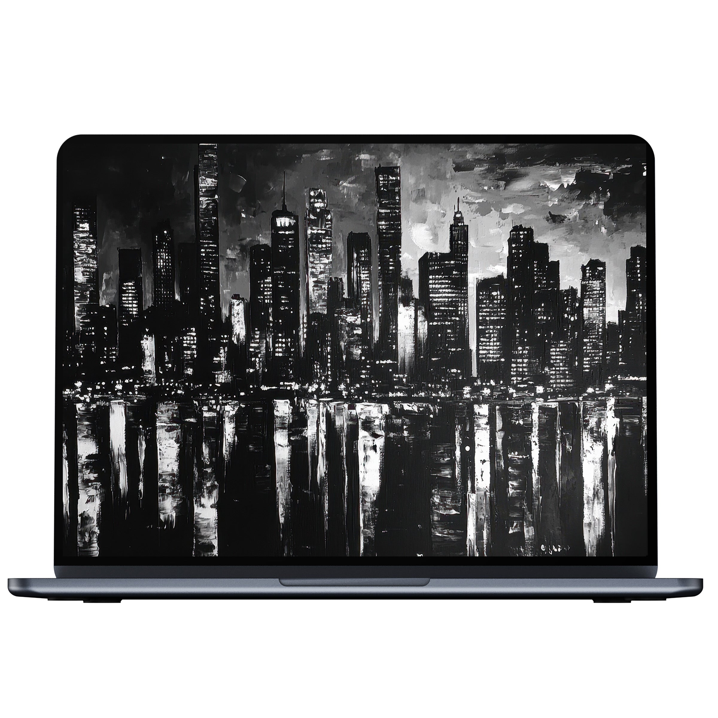 Elegant black and white desktop wallpaper digital download captures a serene cityscape for PC or laptop adding timeless inspiration