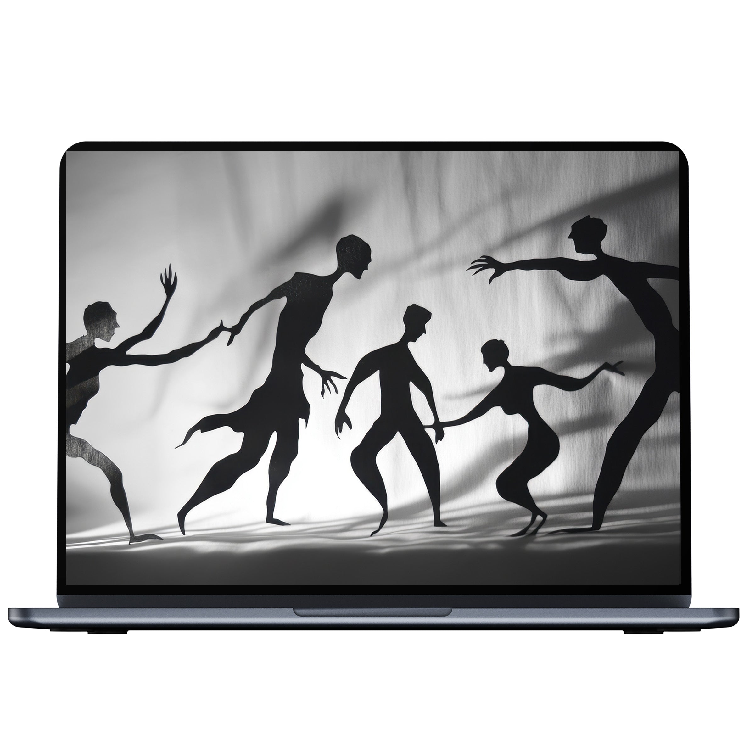 Elegant black and white desktop wallpaper featuring abstract silhouettes creates calm inspiration for PC, laptop digital download needs