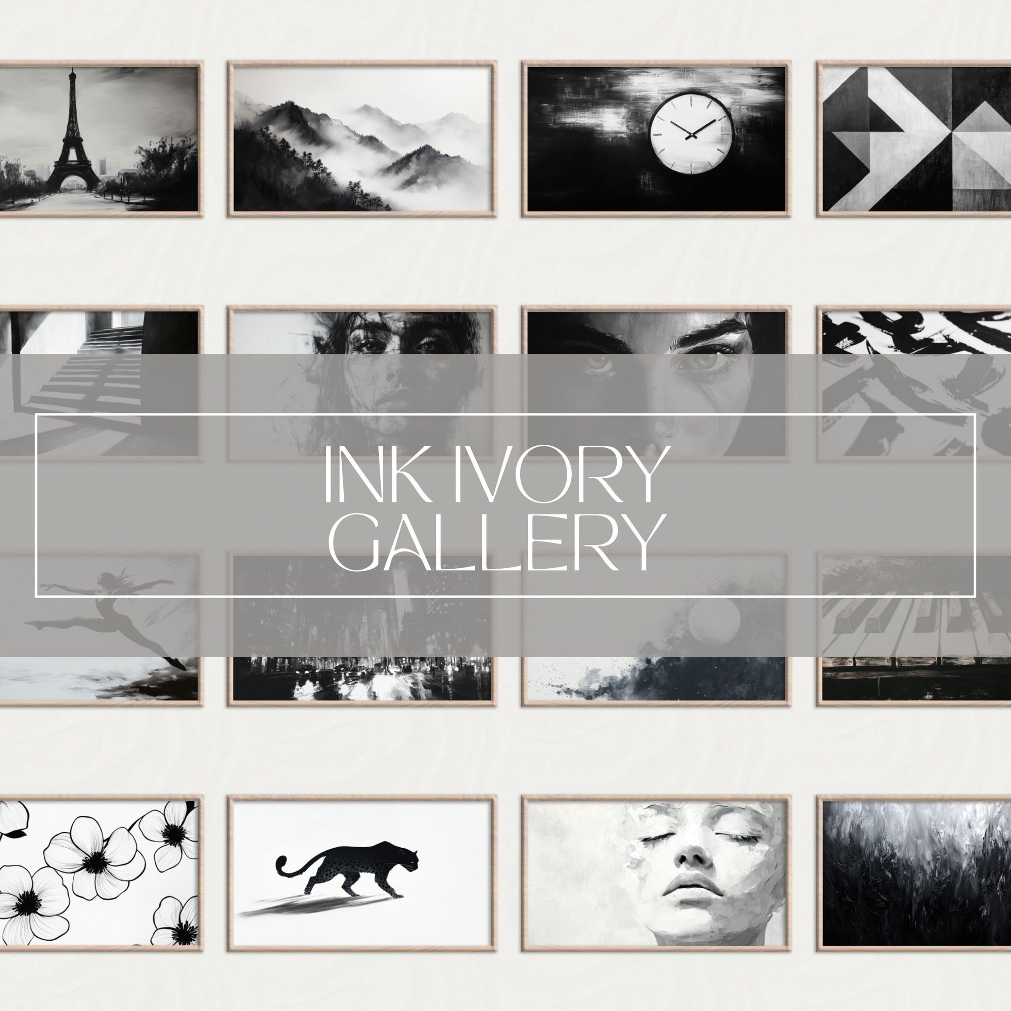 101 Black and White Frame TV Art Set - digital download for Samsung Frame TV, curated monochrome wall art by Gallery Flair