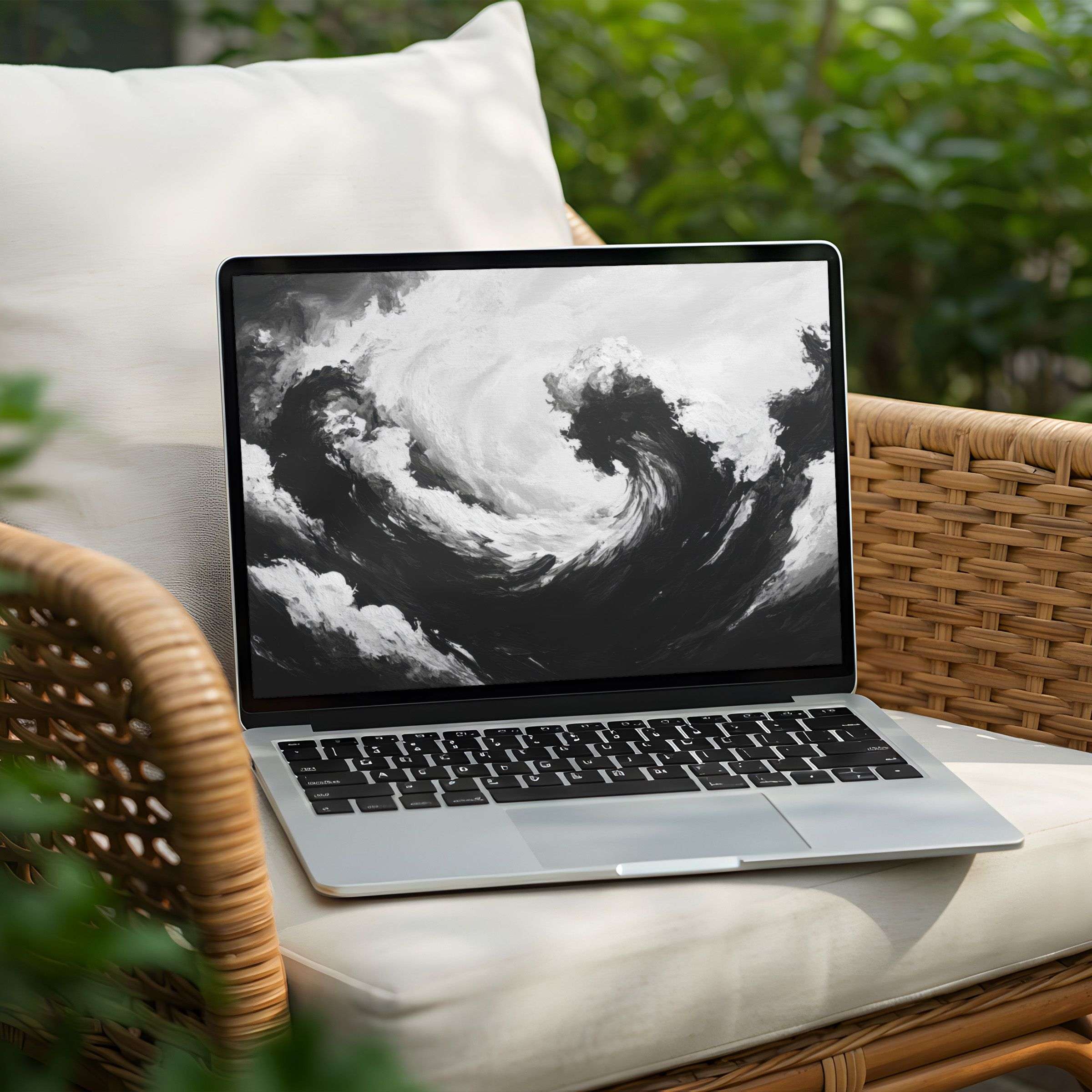Stormy black and white abstract art desktop background for instant download on your PC or Laptop exudes calm and inspiration