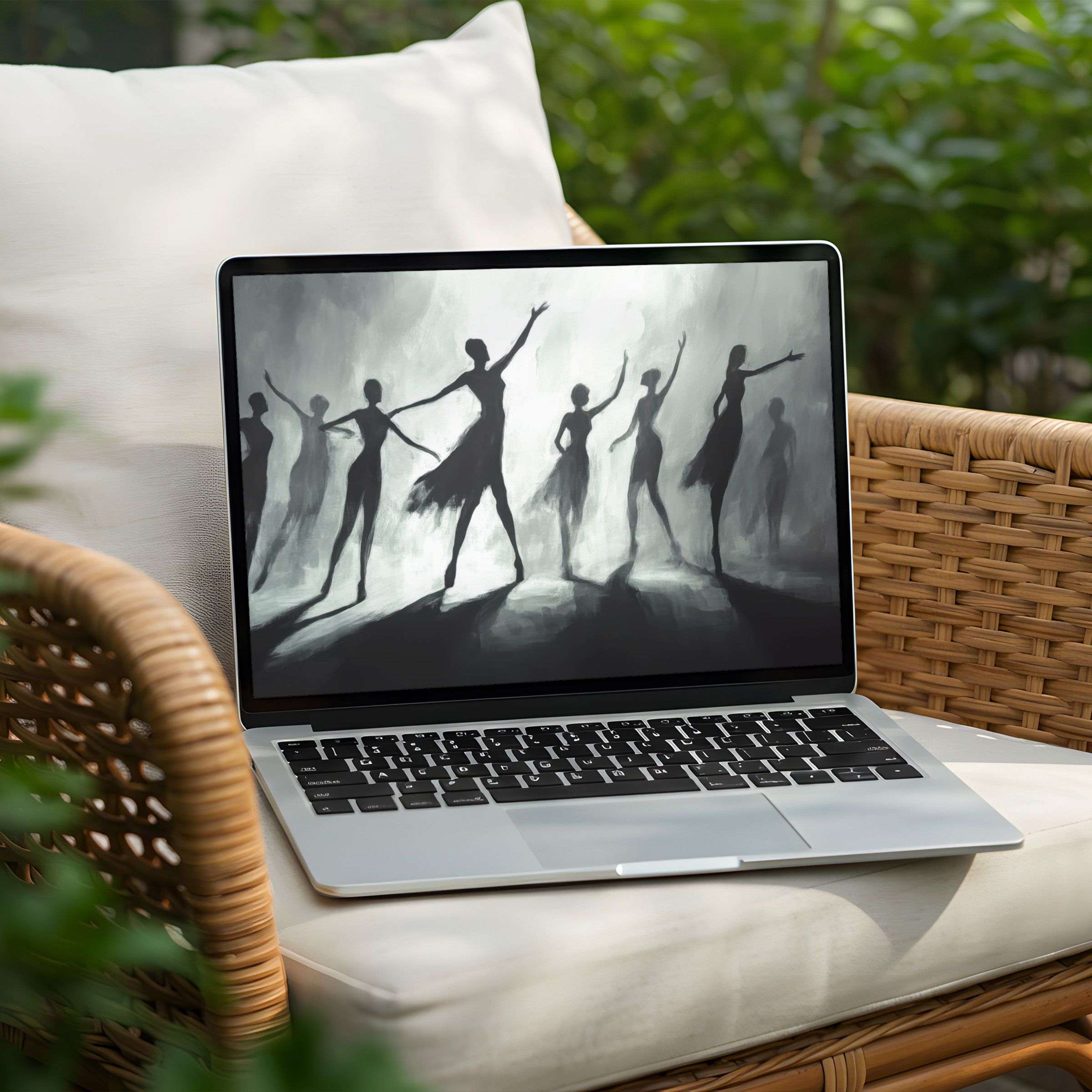 Graceful silhouettes dance across a serene desktop background, perfect for PC and Laptop users seeking instant download serenity