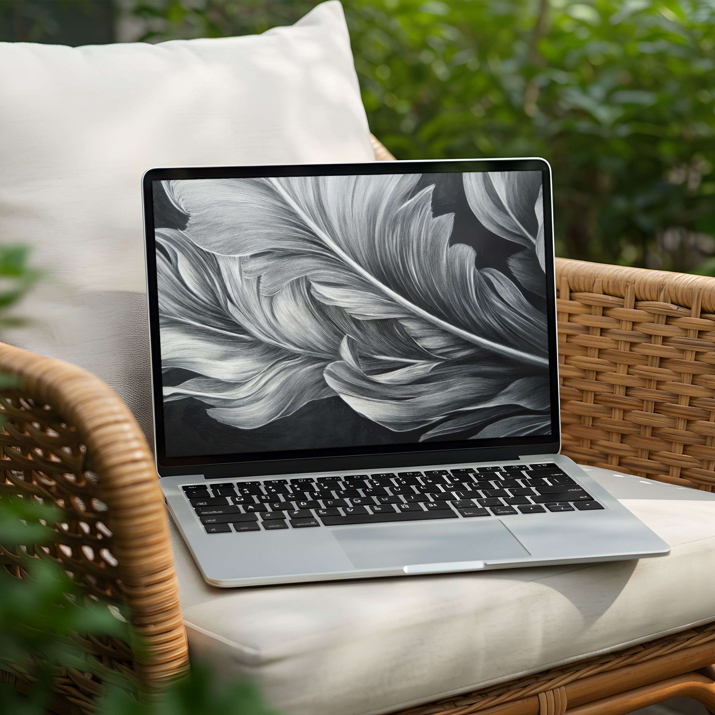 Silvery feather desktop background on PC or Laptop, instant download for a serene, elegant, and mindful digital art experience