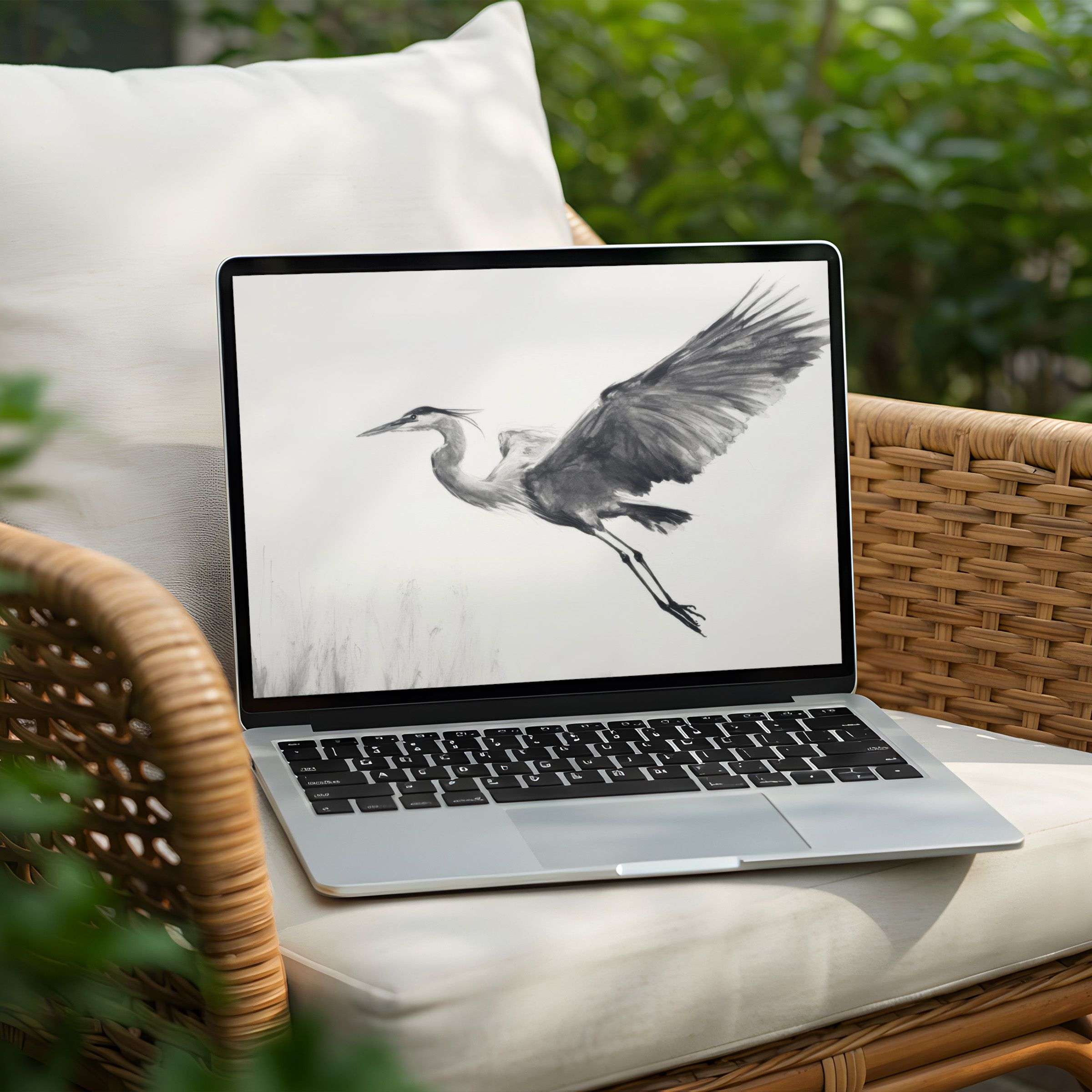 Elevate your PC or Laptop with this calming heron desktop background art for instant download inspiring elegance and mindfulness