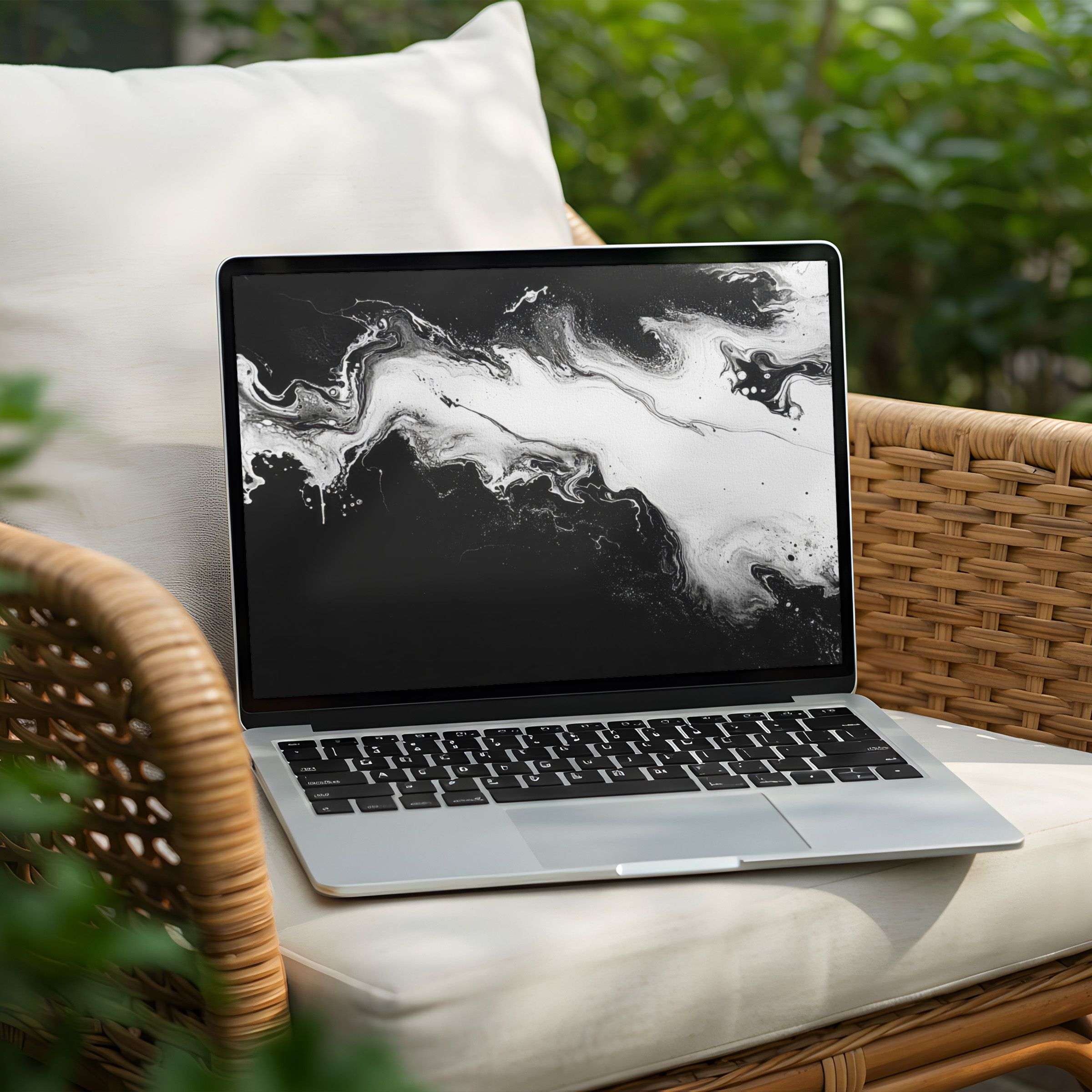 Black and white abstract desktop background for PC or Laptop offering instant download to inspire calm and elegant mindfulness