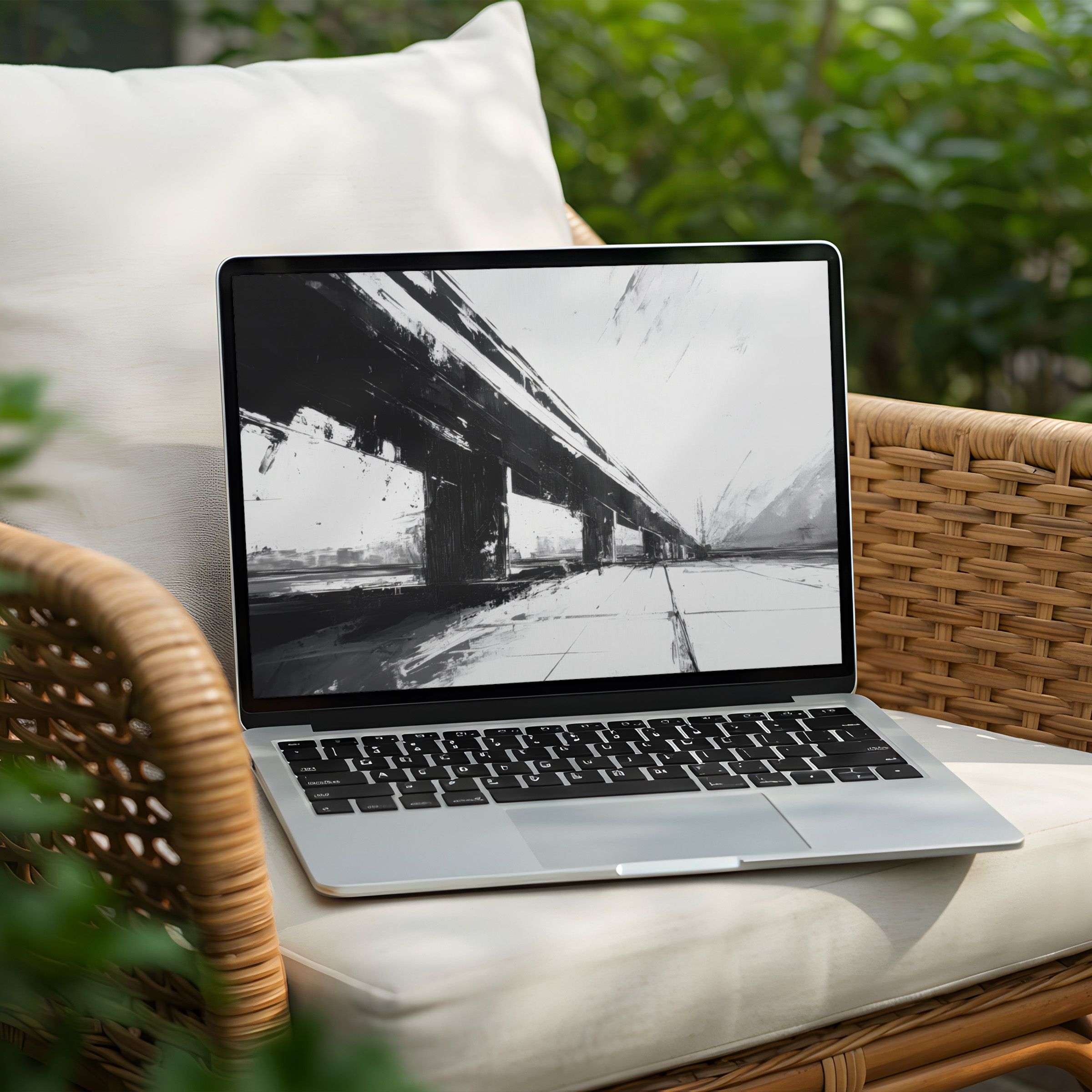 Elegant black and white digital art for desktop background evokes calm and inspiration, perfect for instant download on PC or Laptop