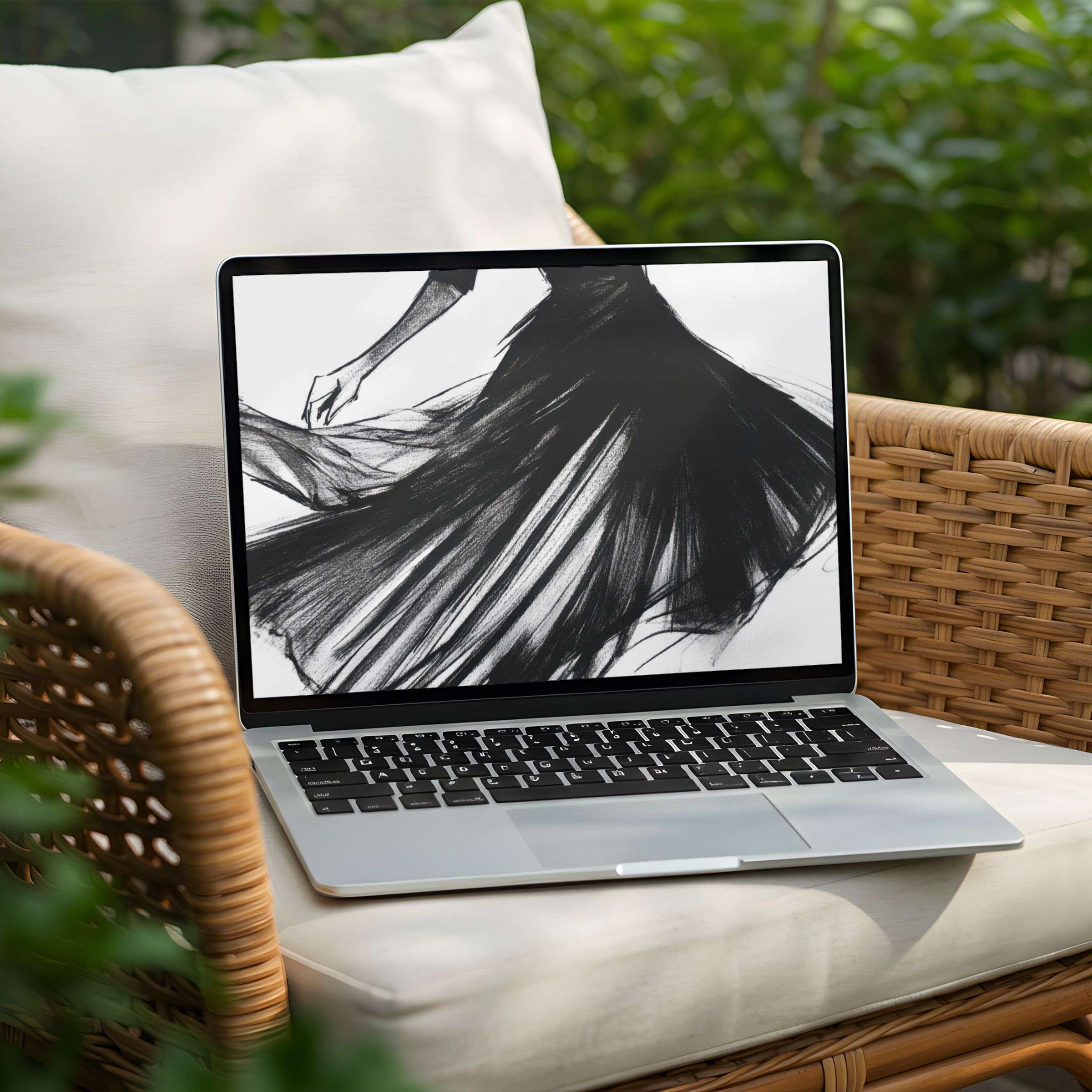 Elegant monochrome sketch desktop background for PC and Laptop instant download offers calm inspiration in any workspace