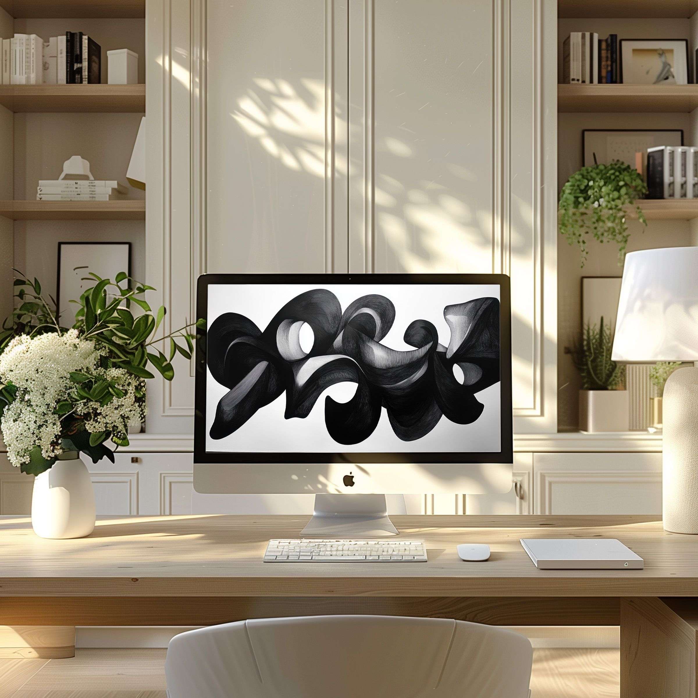 Elegant black and white abstract wallpaper for computer offers calm inspiration for modern PC, laptop, ultrawide digital download