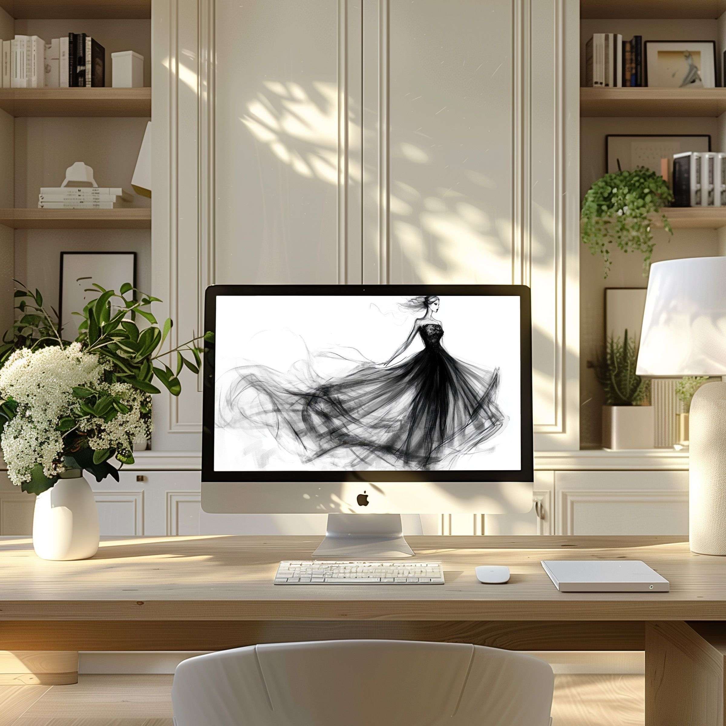 Elegant digital art wallpaper for computer enhances any modern office's ambiance bringing calm and inspiration to PC and Laptop