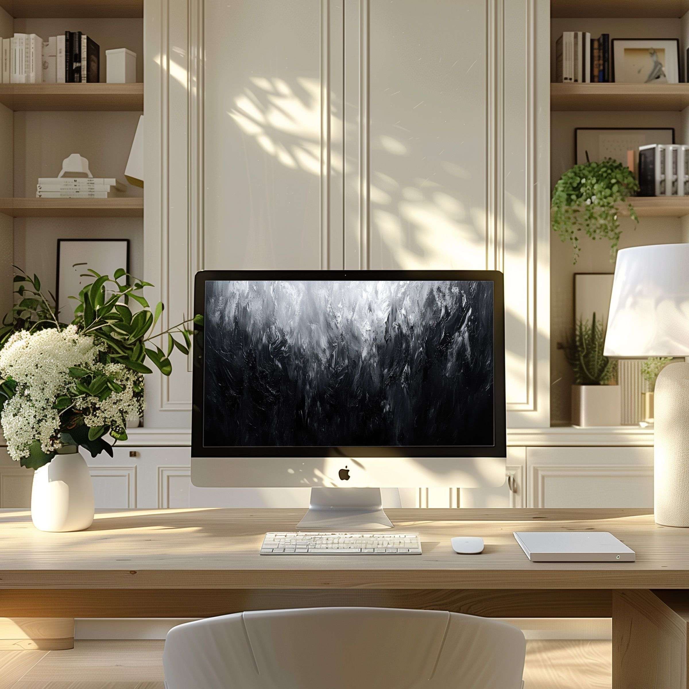 Elegant grayscale abstract wallpaper for computer adds calm and inspiration to your modern PC and Laptop setup, ideal for digital download