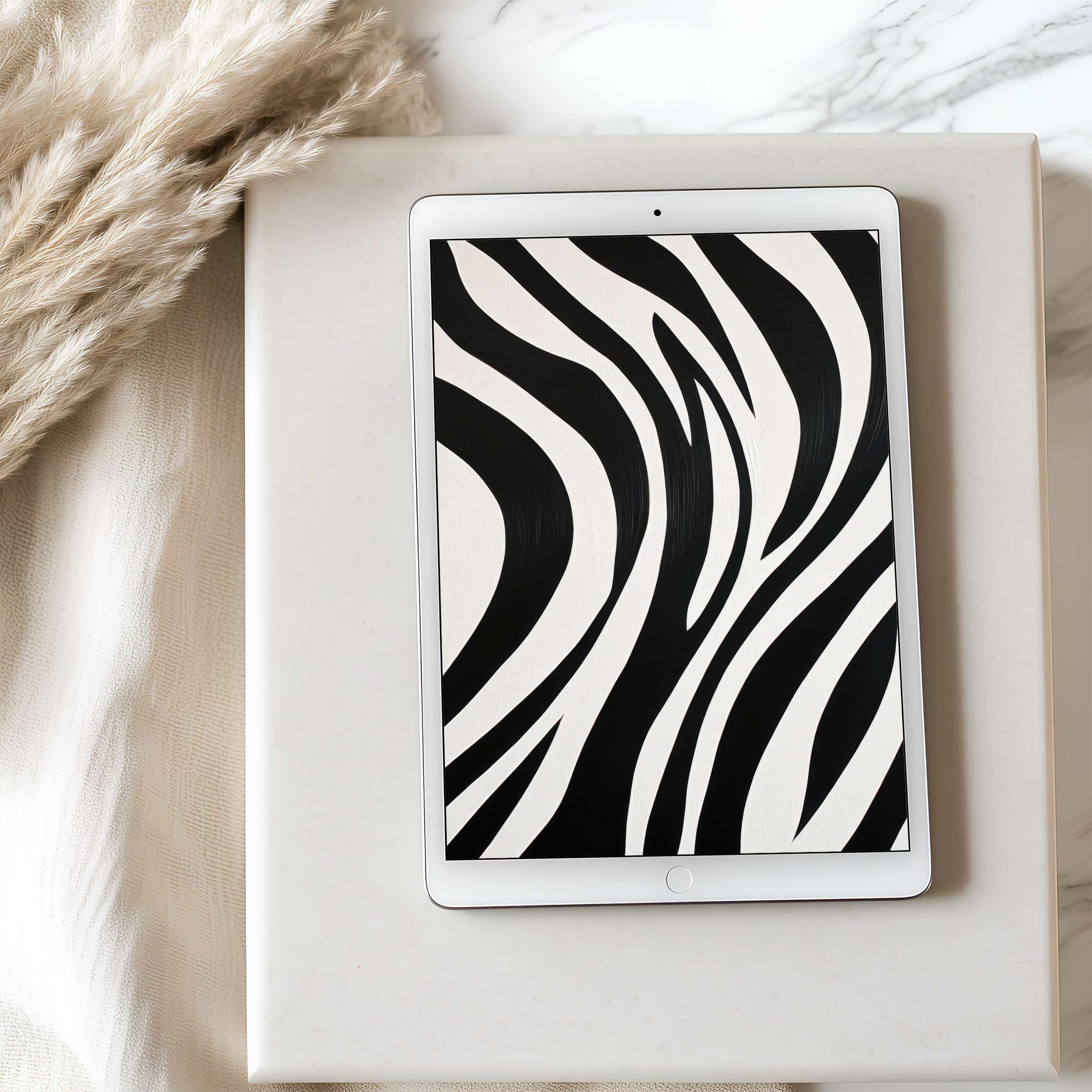 Elegant tablet wallpaper featuring black and white zebra stripes adds a touch of luxury and calm to your iPad, high resolution download